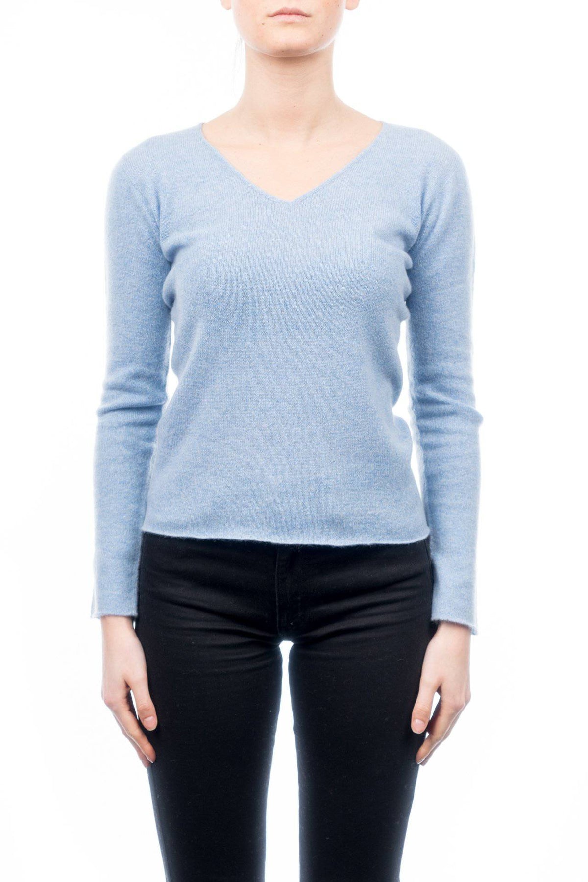 Women's 100% cashmere V-neck, colour Sky | Dalle Piane Cashmere