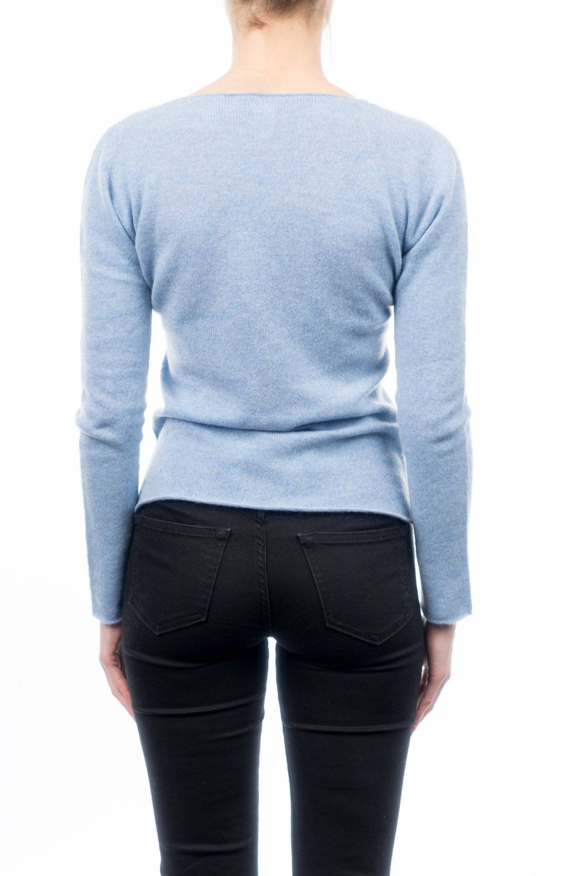 Women's 100% cashmere V-neck, colour Sky, view 3 | Dalle Piane Cashmere