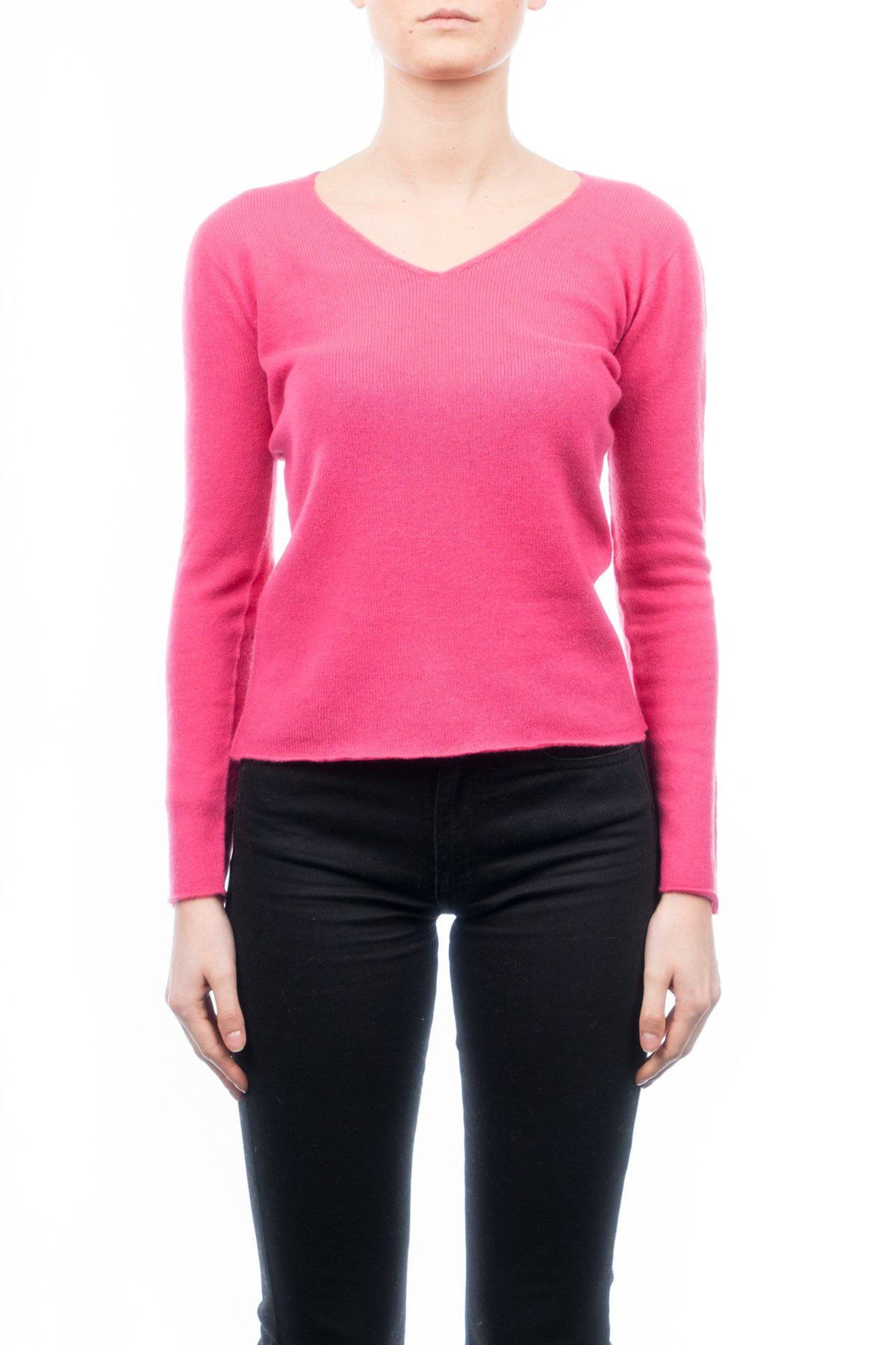 Women's 100% cashmere V-neck, colour Fuchsia | Dalle Piane Cashmere
