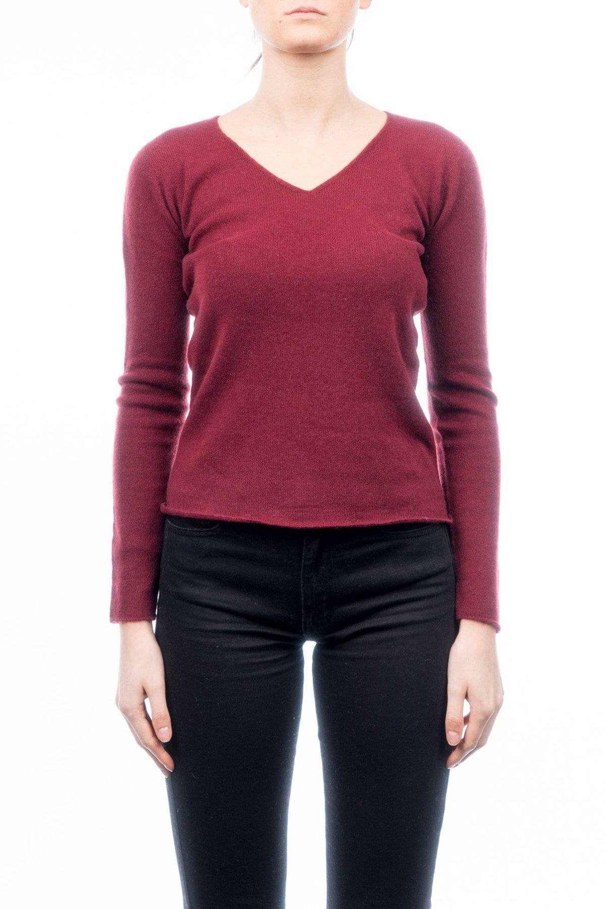 Women's 100% cashmere V-neck, colour Bordeaux | Dalle Piane Cashmere