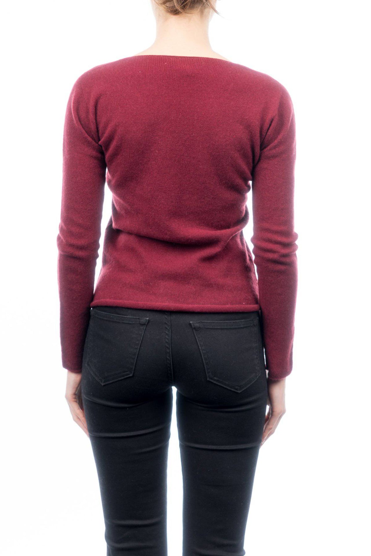 Women's 100% cashmere V-neck, colour Bordeaux, view 3 | Dalle Piane Cashmere