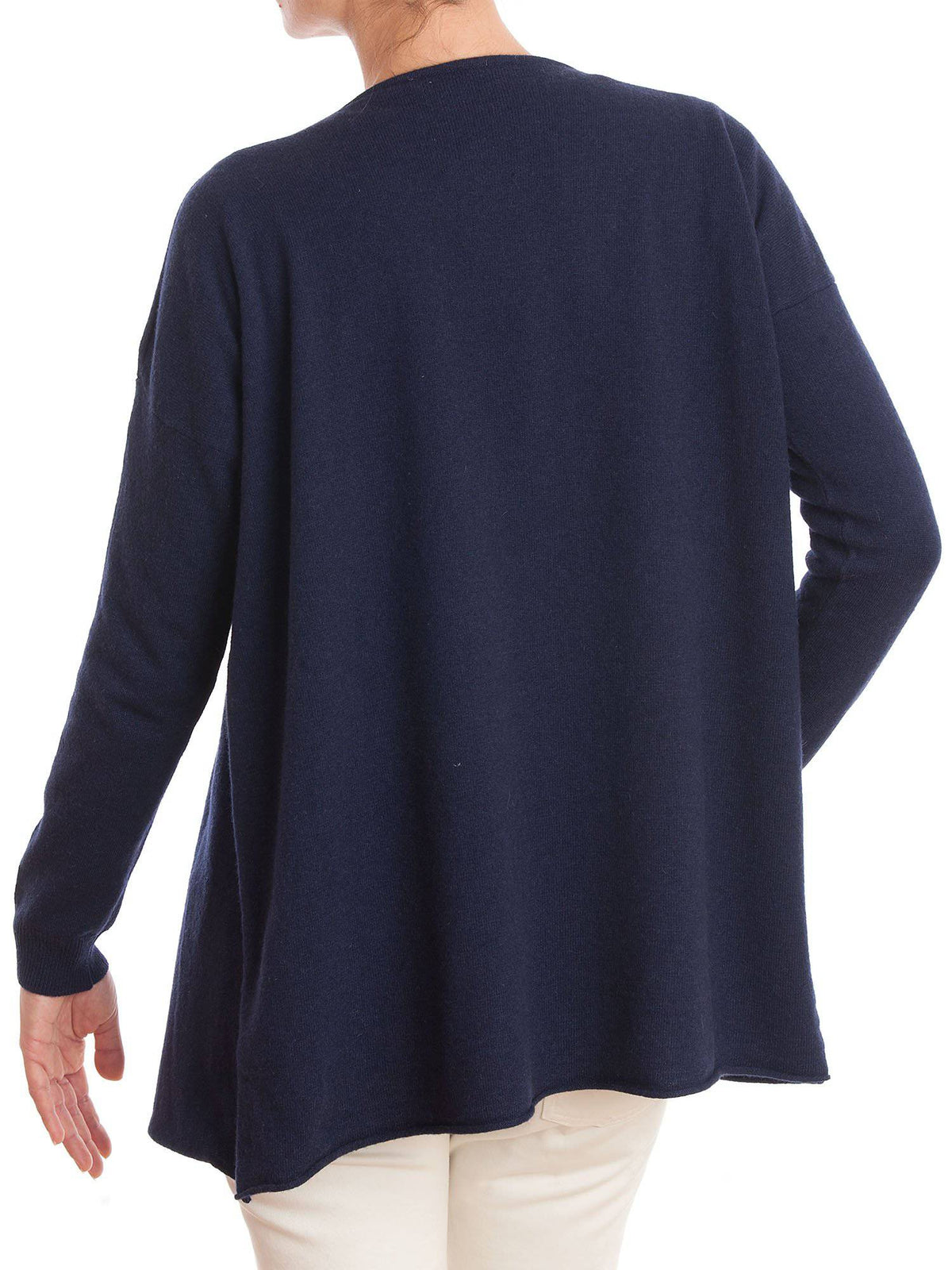 Women's asymmetric cashmere blend cardigan, colour Blue, view 3 | Dalle Piane Cashmere