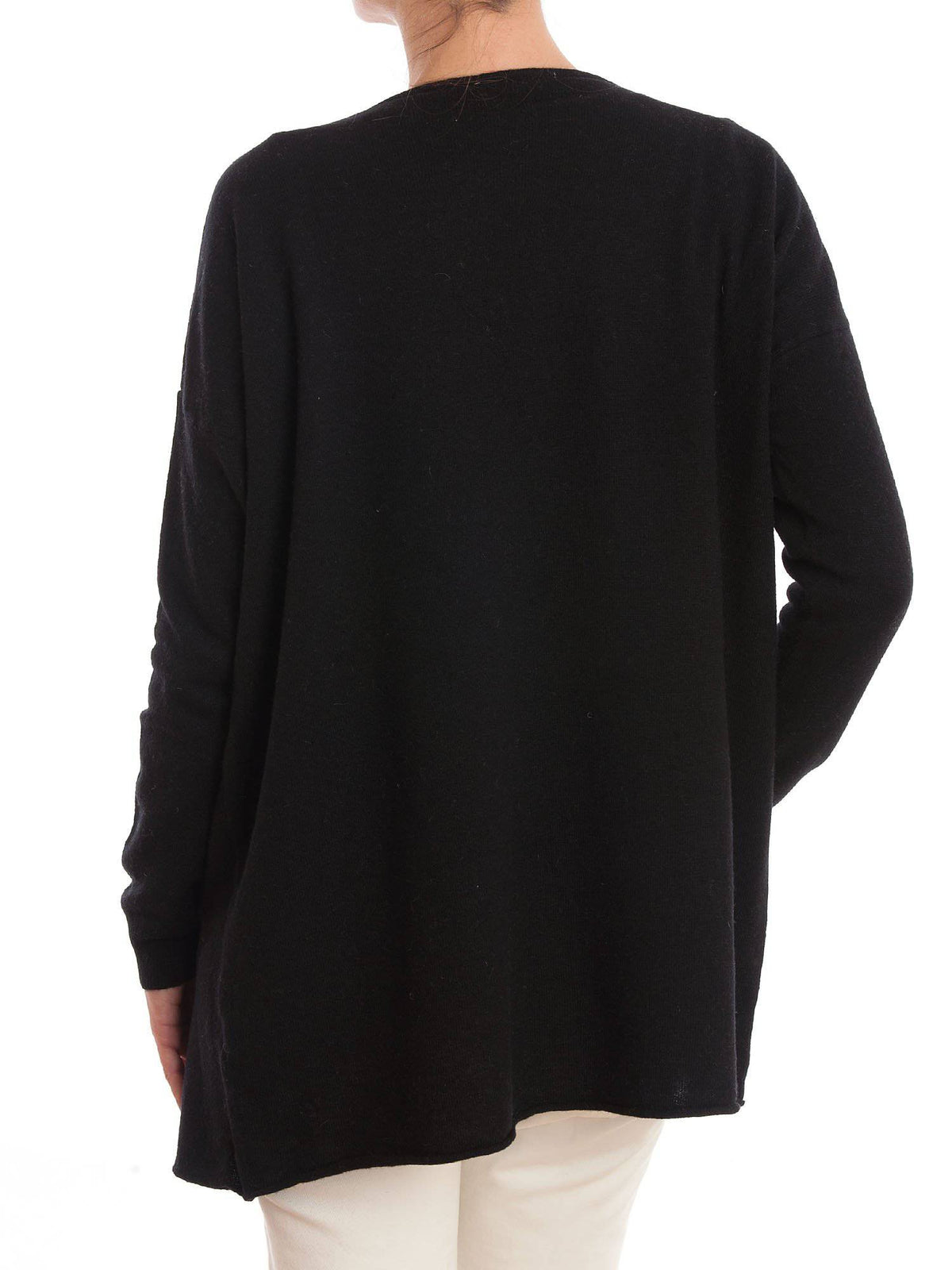 Women's asymmetric cashmere blend cardigan, colour Black, view 3 | Dalle Piane Cashmere