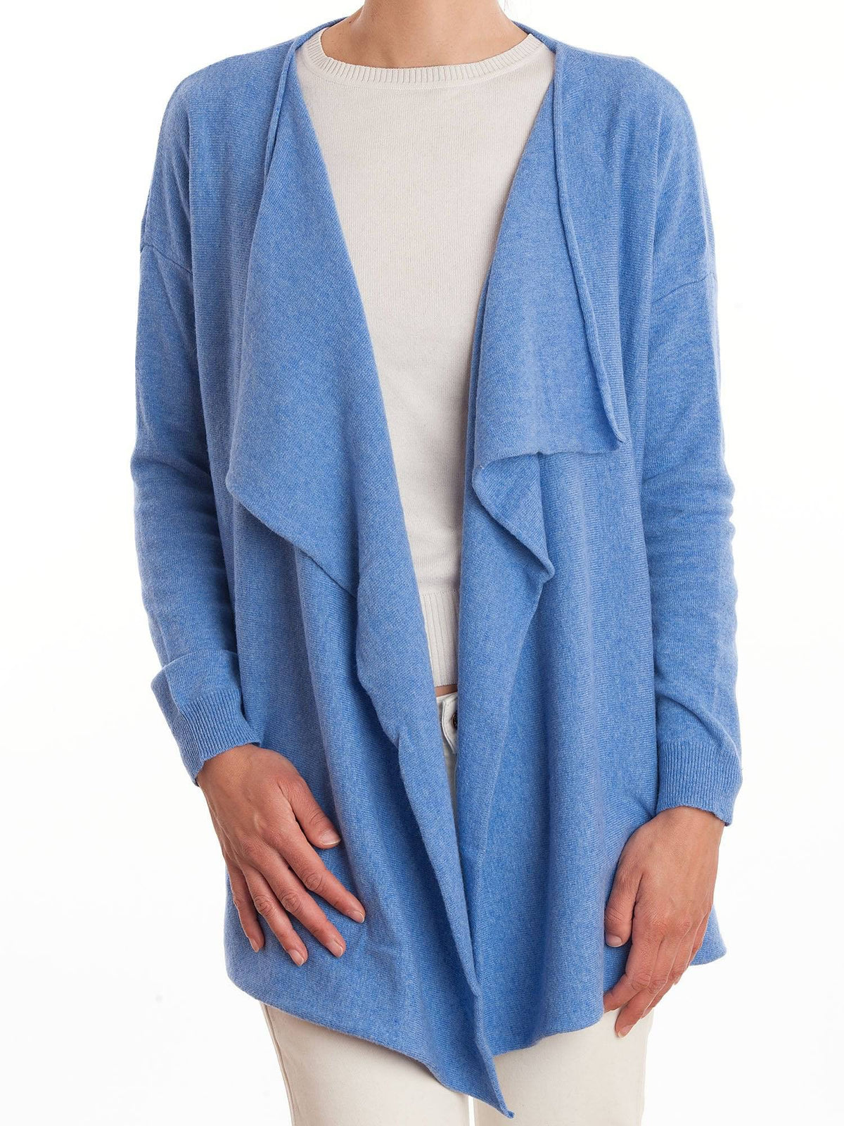 Women's asymmetric cashmere blend cardigan, colour Light Blue | Dalle Piane Cashmere