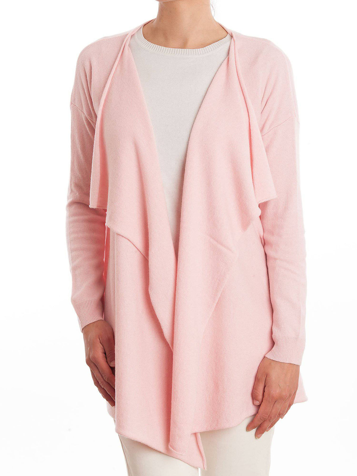 Women's asymmetric cashmere blend cardigan, colour Pink | Dalle Piane Cashmere