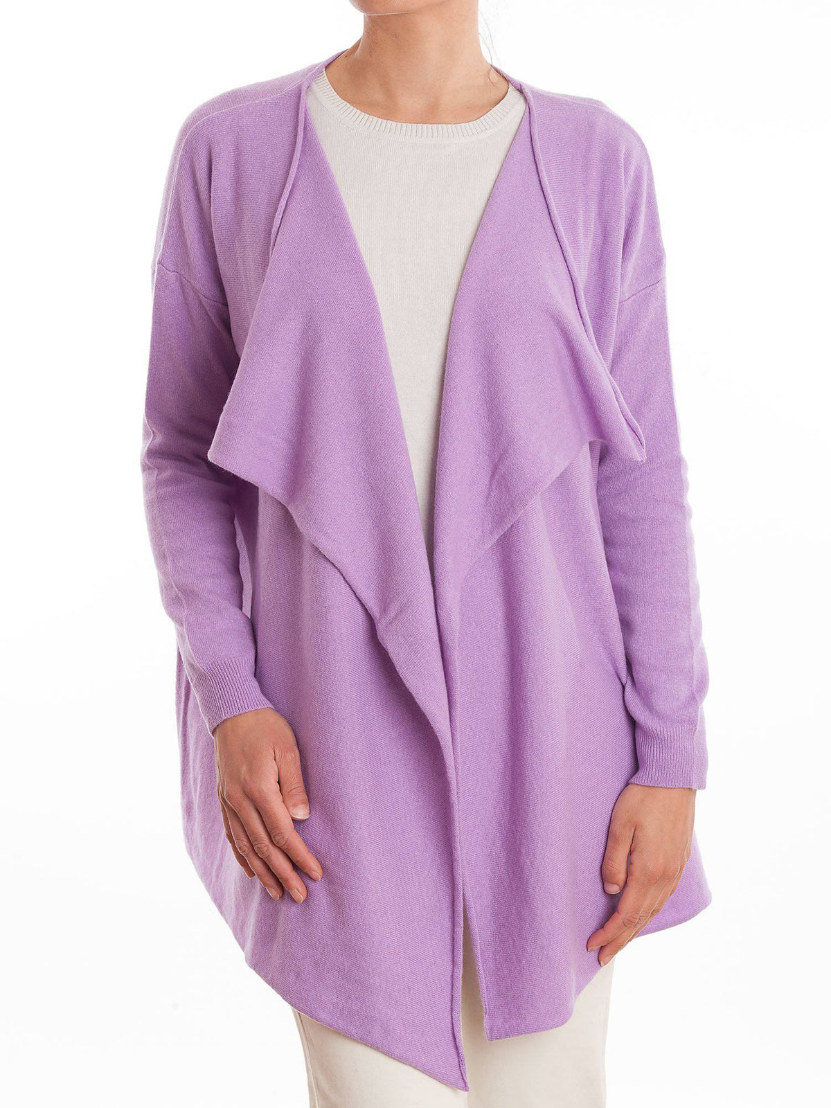 Women's asymmetric cashmere blend cardigan, colour Lilac | Dalle Piane Cashmere