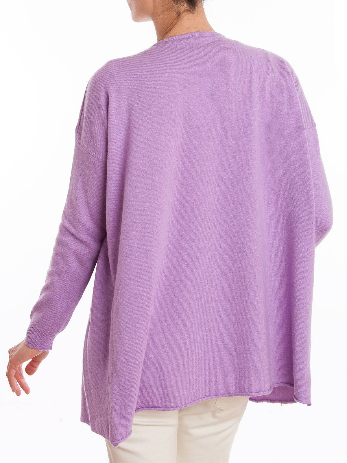 Women's asymmetric cashmere blend cardigan, colour Lilac, view 3 | Dalle Piane Cashmere