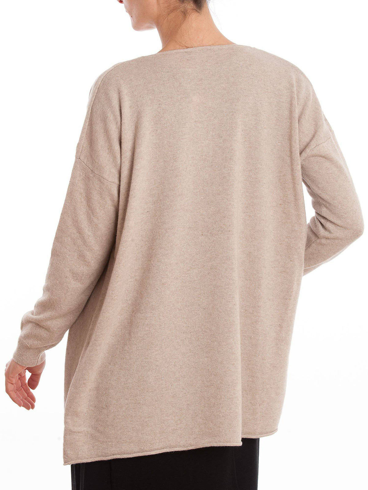 Women's asymmetric cashmere blend cardigan, colour Beige, view 3 | Dalle Piane Cashmere