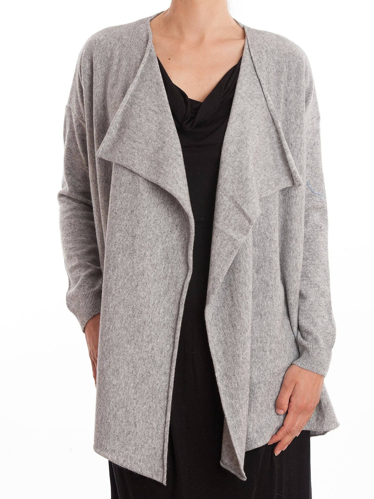 Women's asymmetric cashmere blend cardigan, colour Grey | Dalle Piane Cashmere
