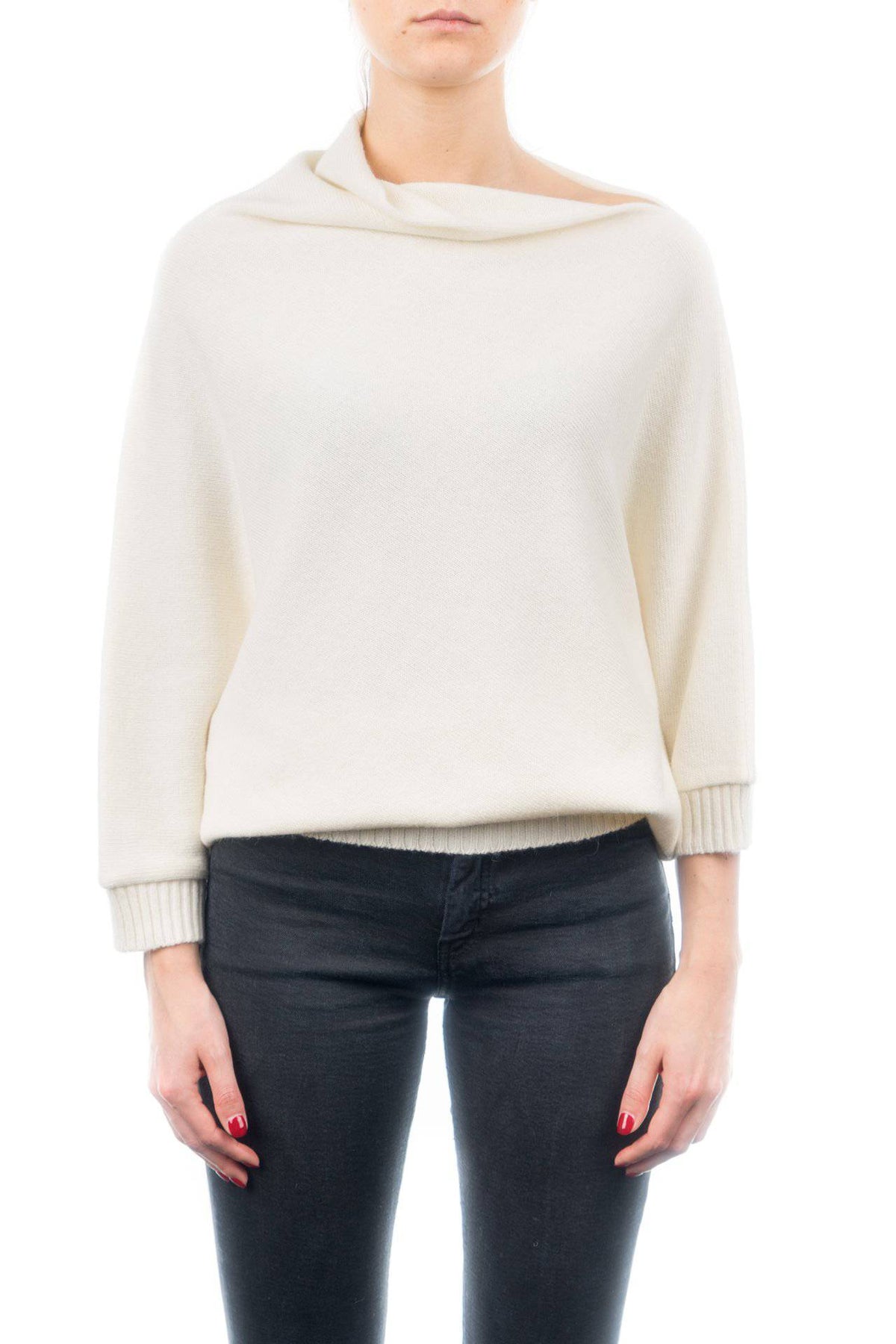 Cashmere blend poncho with sleeves, colour Cream | Dalle Piane Cashmere