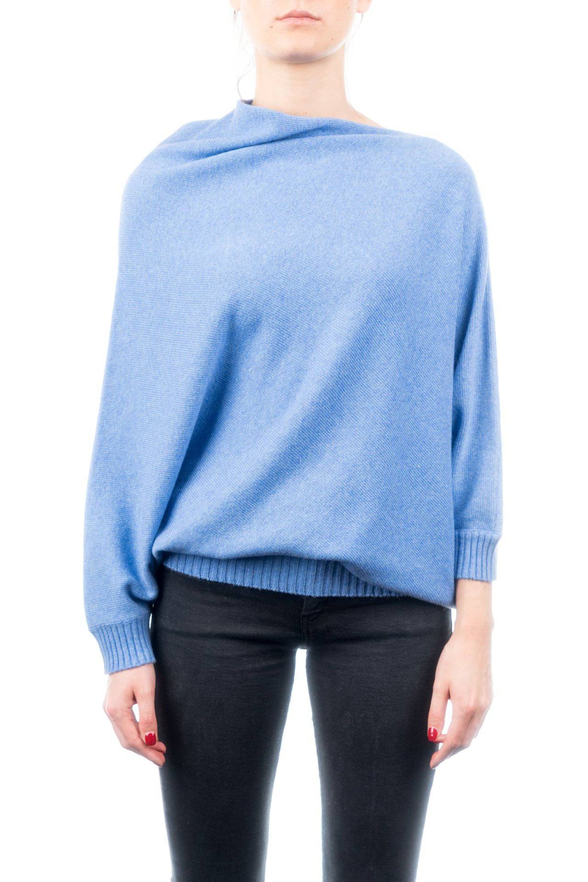 Cashmere blend poncho with sleeves, colour Light Blue | Dalle Piane Cashmere