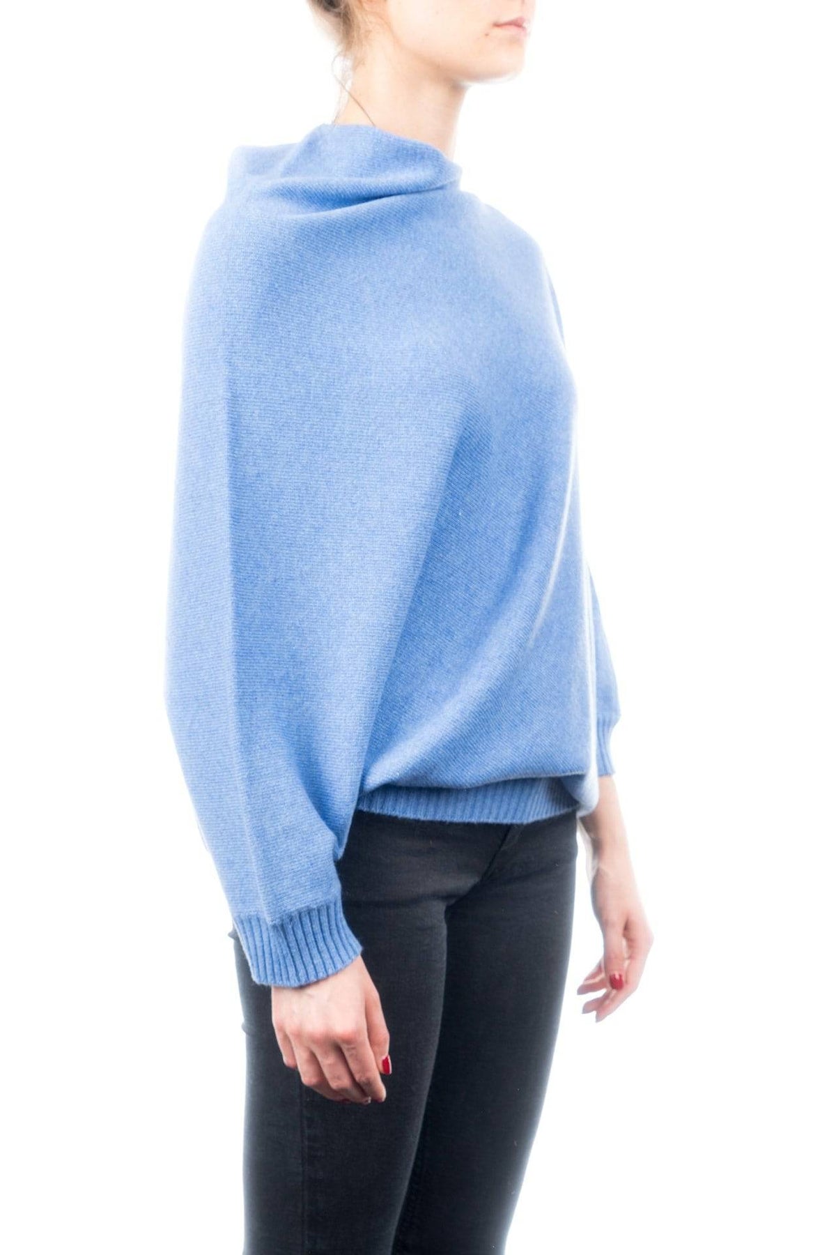 Cashmere blend poncho with sleeves, colour Light Blue, view 2 | Dalle Piane Cashmere