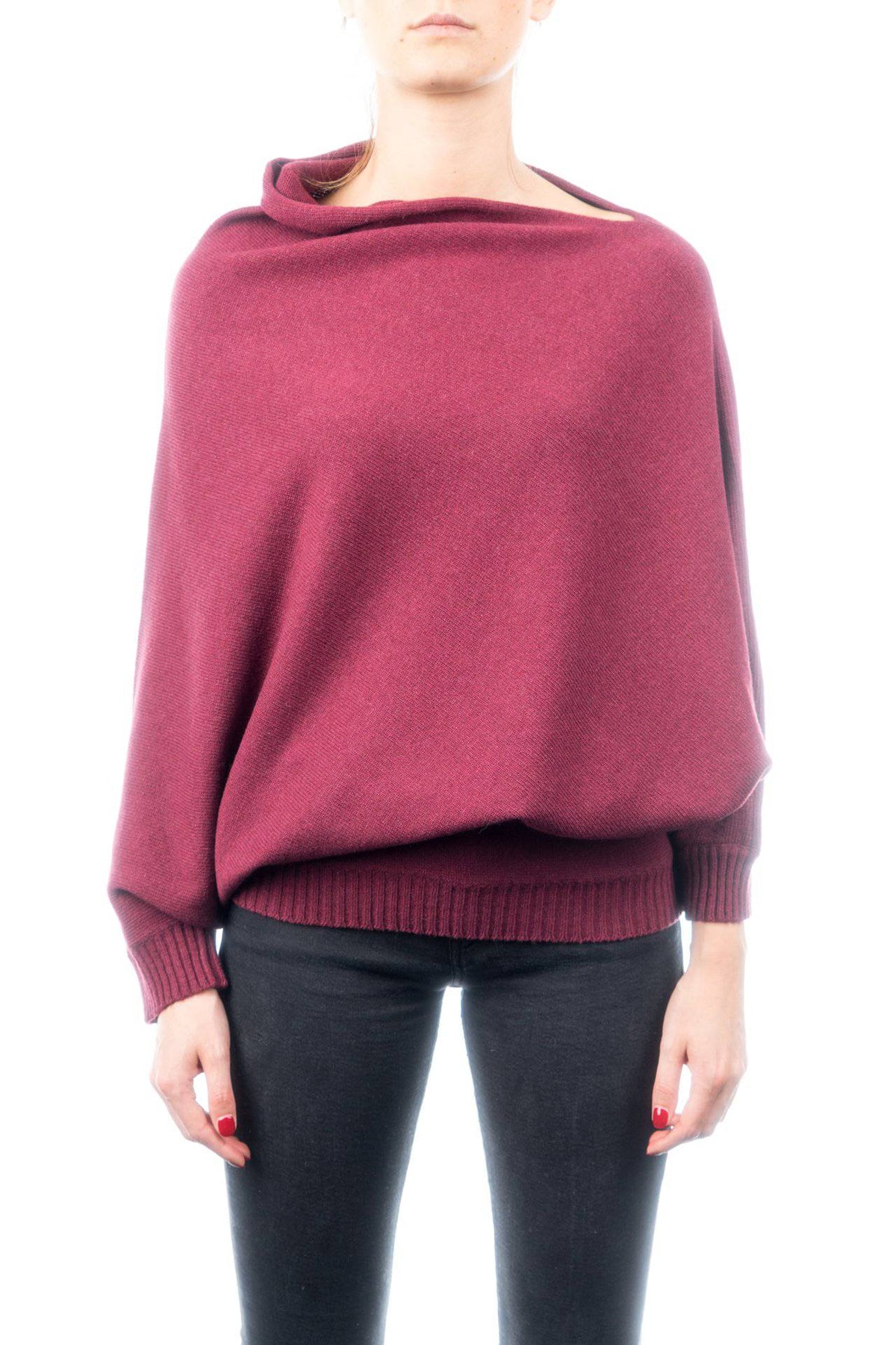 Cashmere blend poncho with sleeves, colour Bordeaux | Dalle Piane Cashmere