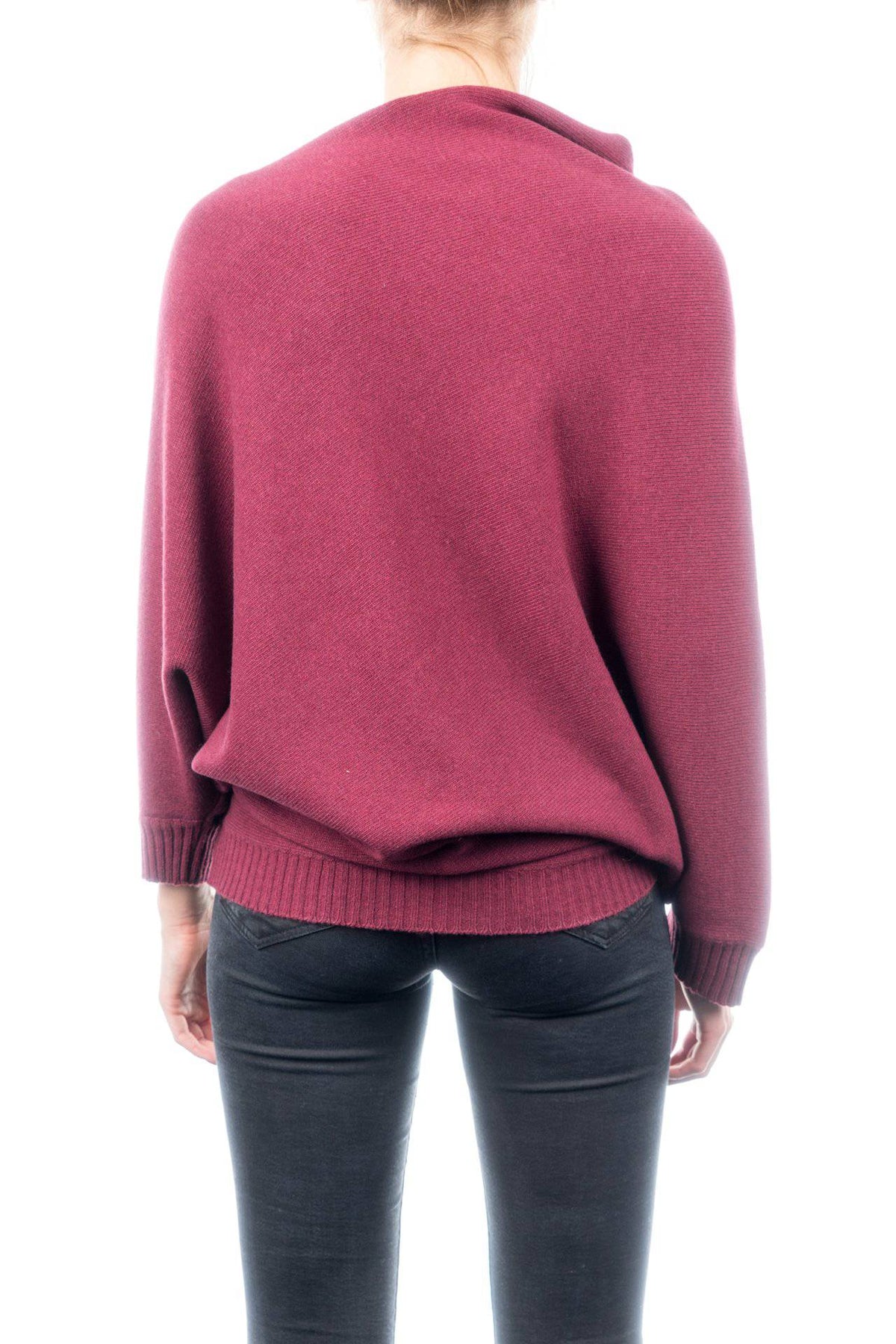 Cashmere blend poncho with sleeves, colour Bordeaux, view 3 | Dalle Piane Cashmere