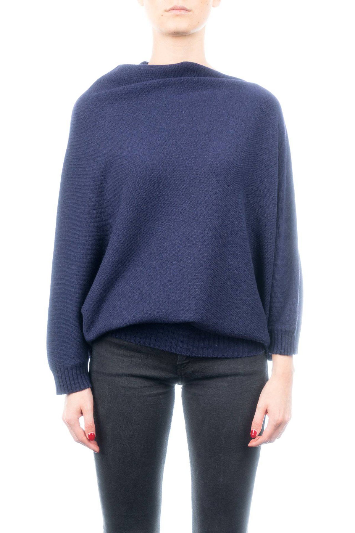 Cashmere blend poncho with sleeves, colour Blue | Dalle Piane Cashmere