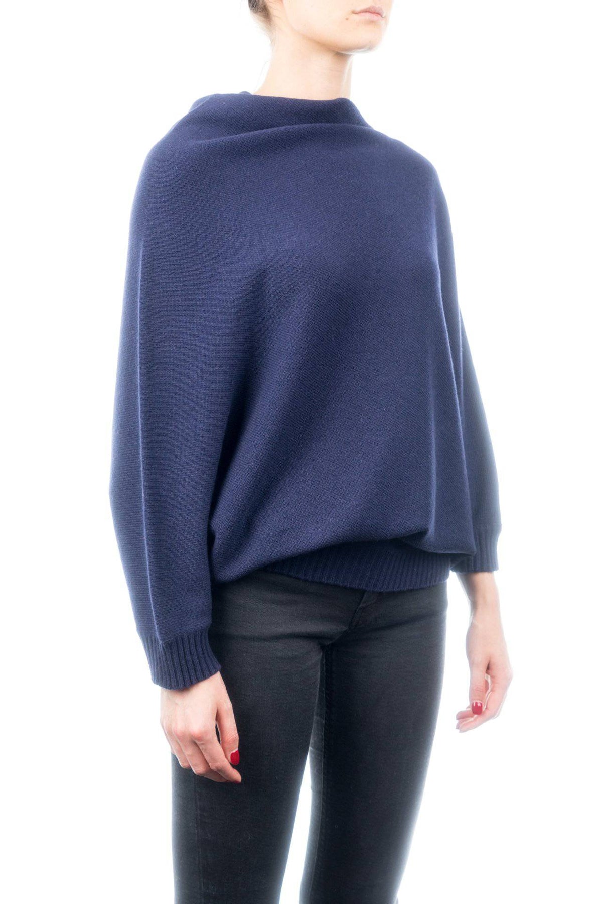 Cashmere blend poncho with sleeves, colour Blue, view 2 | Dalle Piane Cashmere
