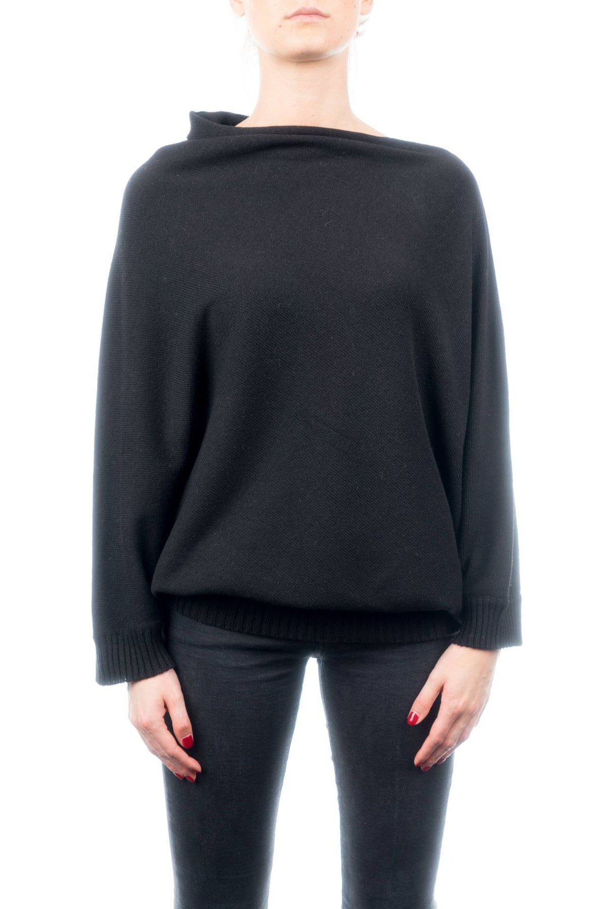 Cashmere blend poncho with sleeves, colour Black | Dalle Piane Cashmere