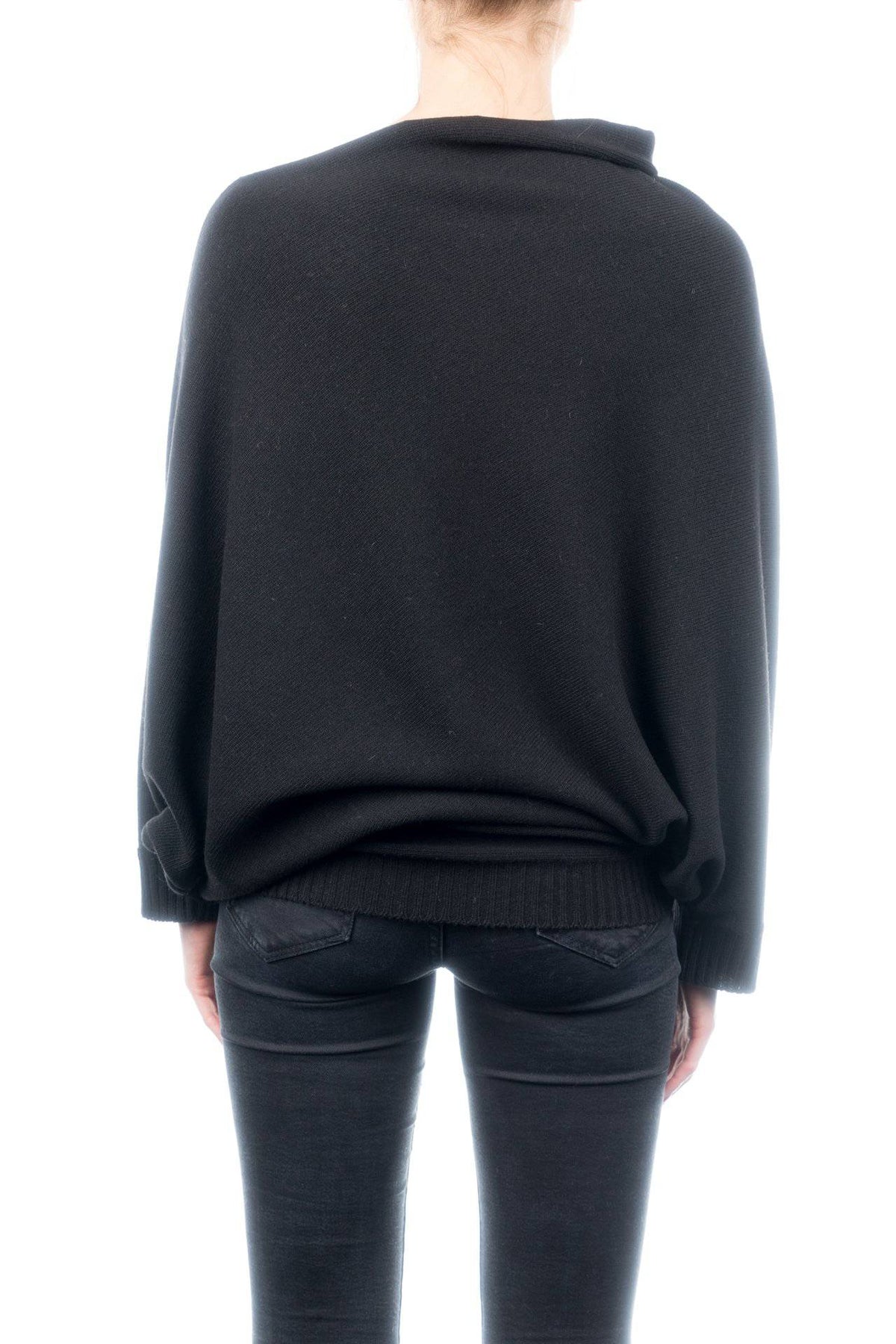 Cashmere blend poncho with sleeves, colour Black, view 3 | Dalle Piane Cashmere