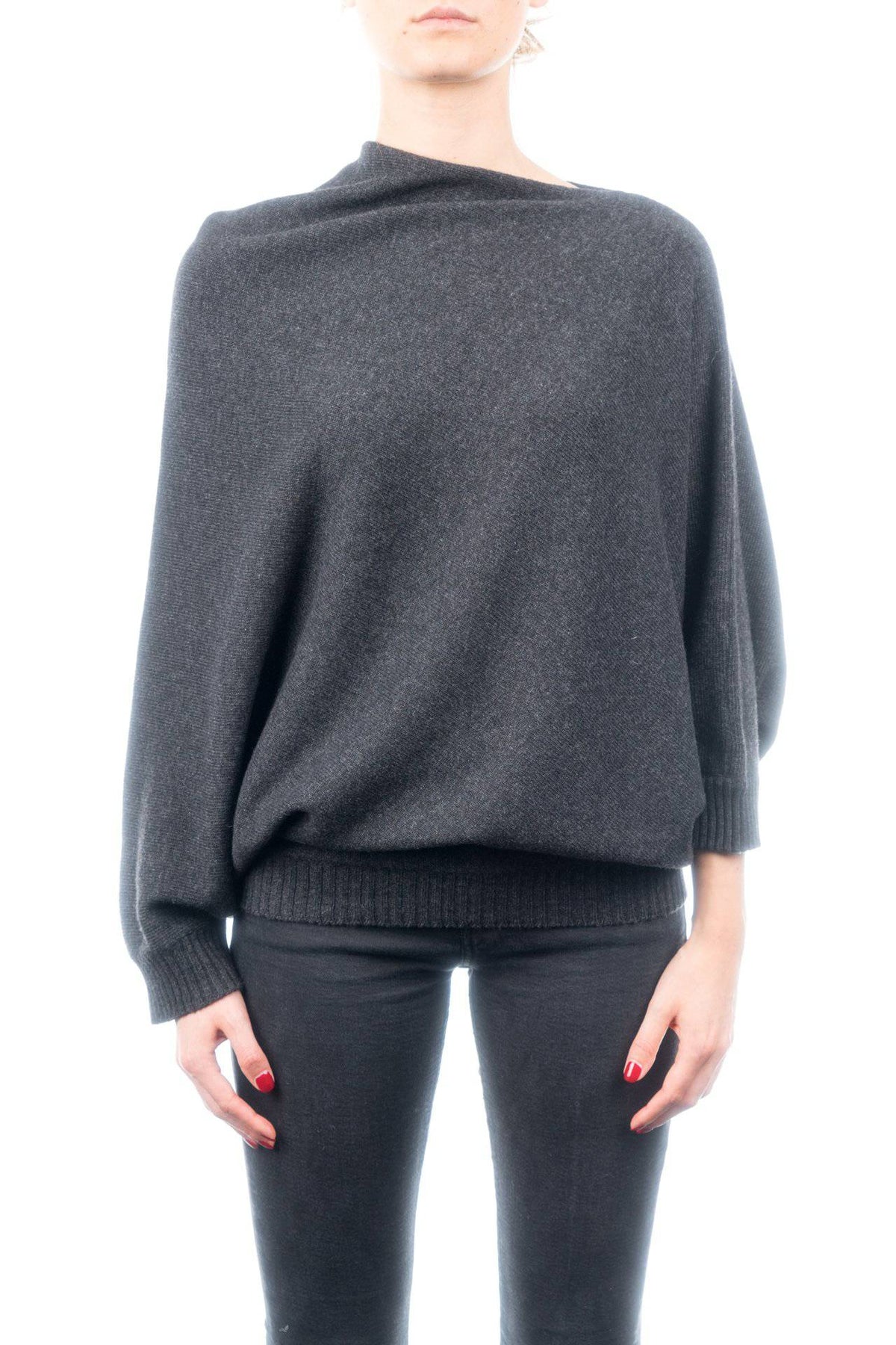 Cashmere blend poncho with sleeves, colour Anthracite | Dalle Piane Cashmere