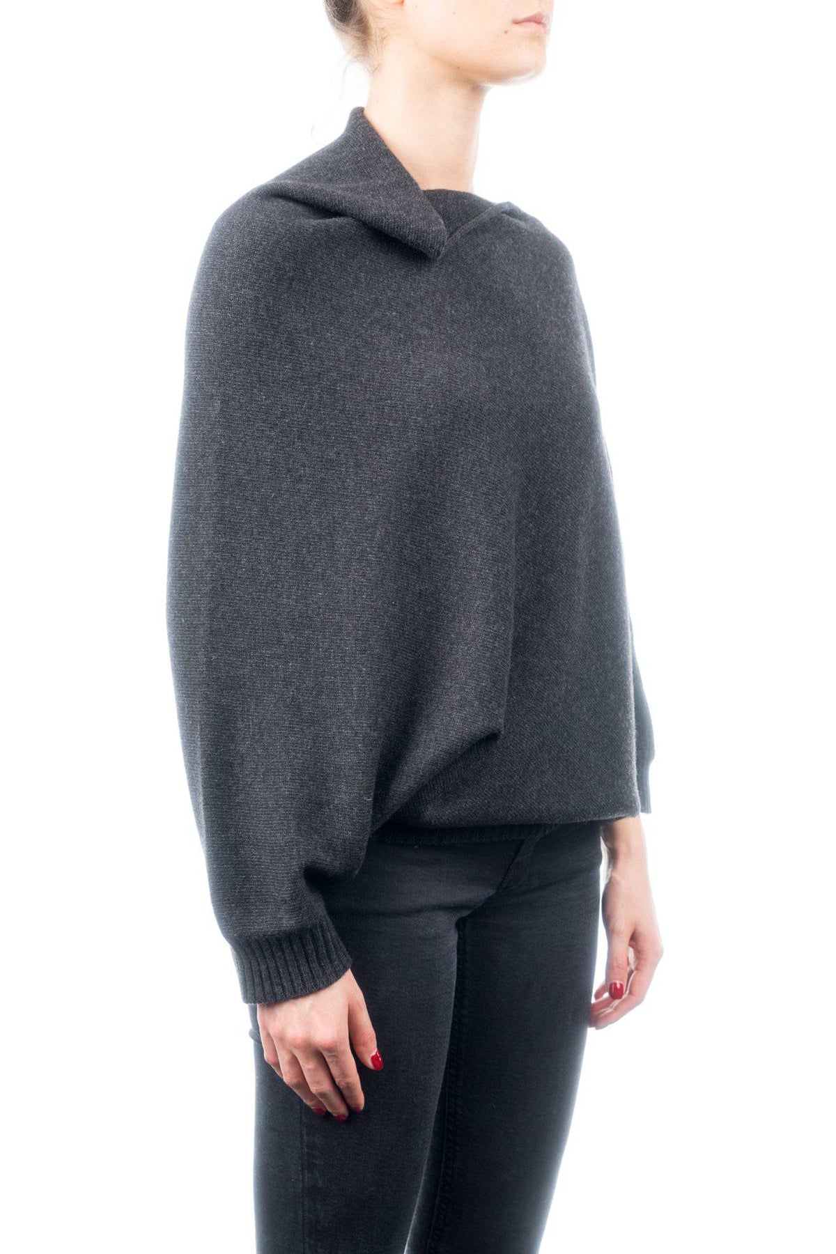 Cashmere blend poncho with sleeves, colour Anthracite, view 2 | Dalle Piane Cashmere