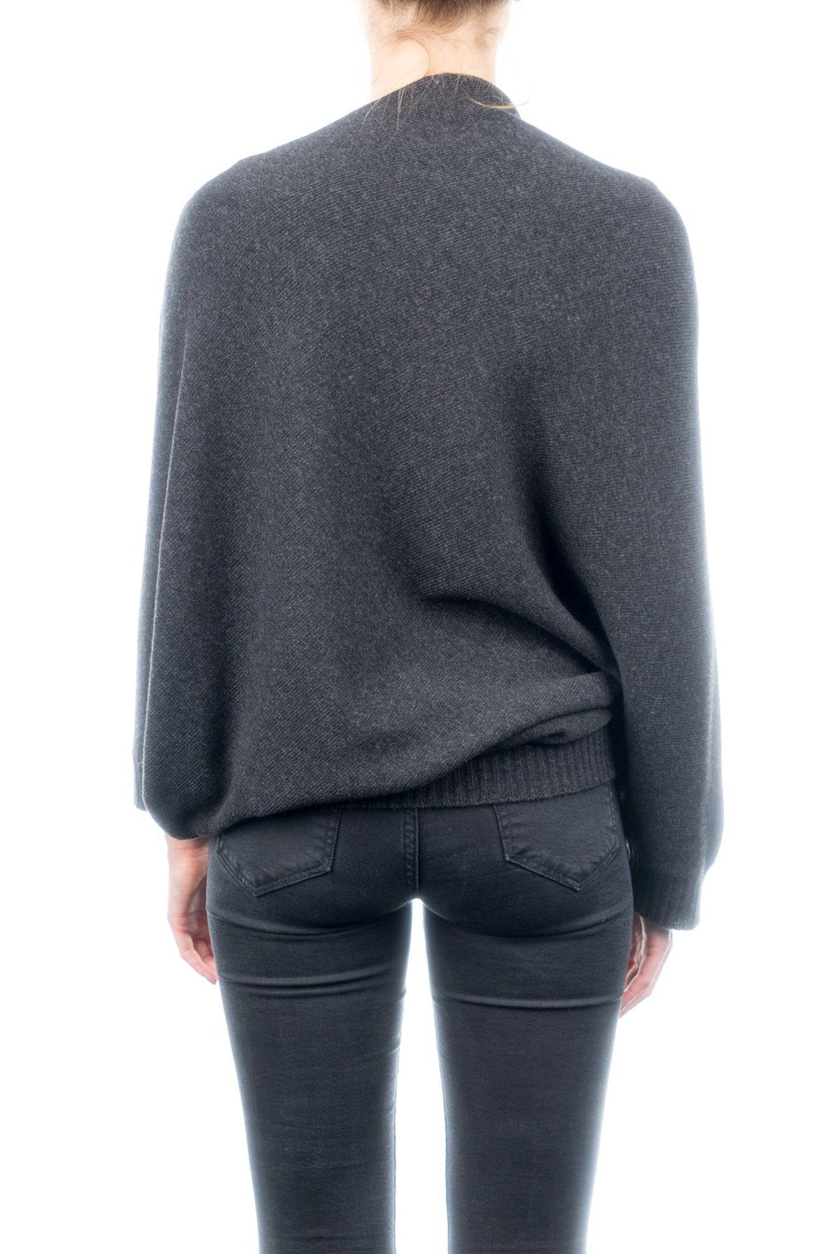 Cashmere blend poncho with sleeves, colour Anthracite, view 3 | Dalle Piane Cashmere