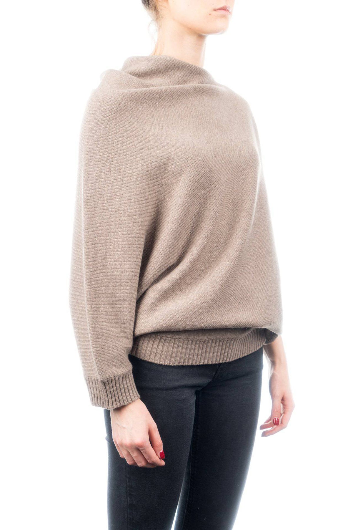 Cashmere blend poncho with sleeves, colour Mink, view 2 | Dalle Piane Cashmere