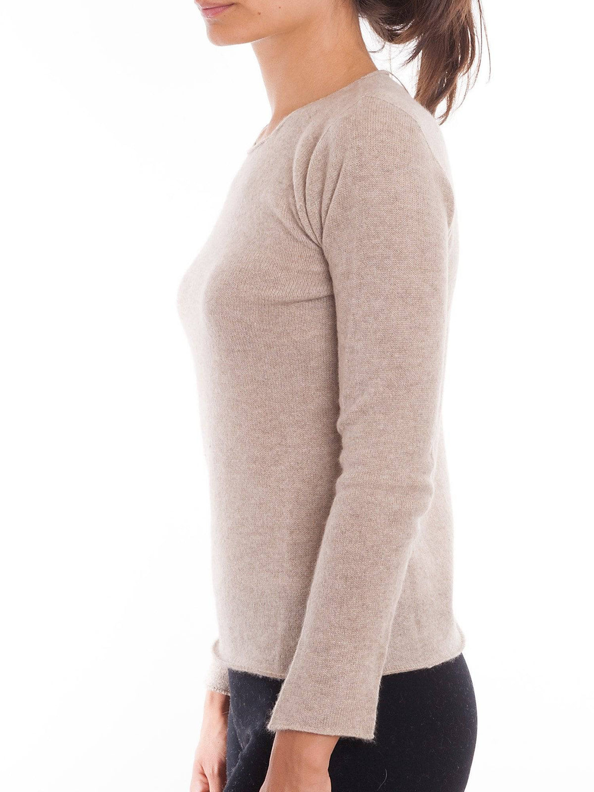 Women's 100% cashmere crewneck, colour Beige, view 2 | Dalle Piane Cashmere