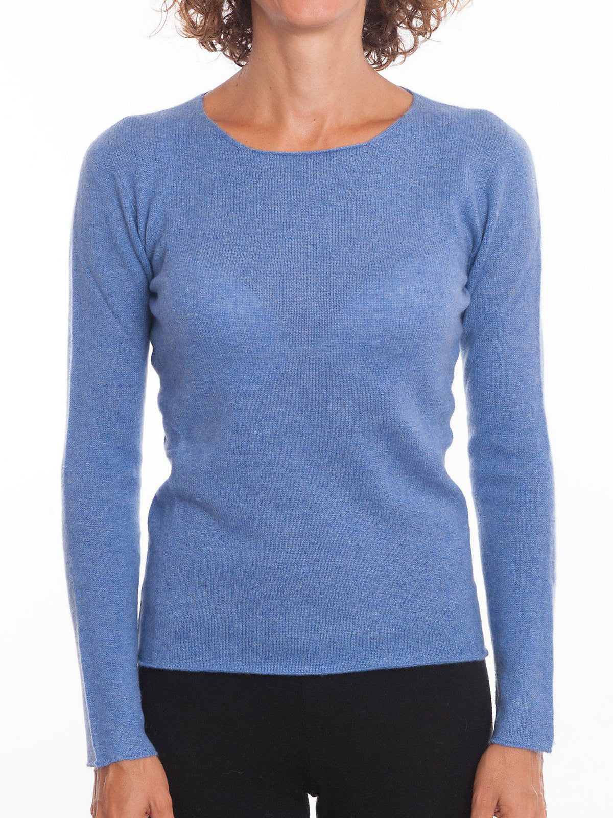 Women's 100% cashmere crewneck, colour Light Blue | Dalle Piane Cashmere