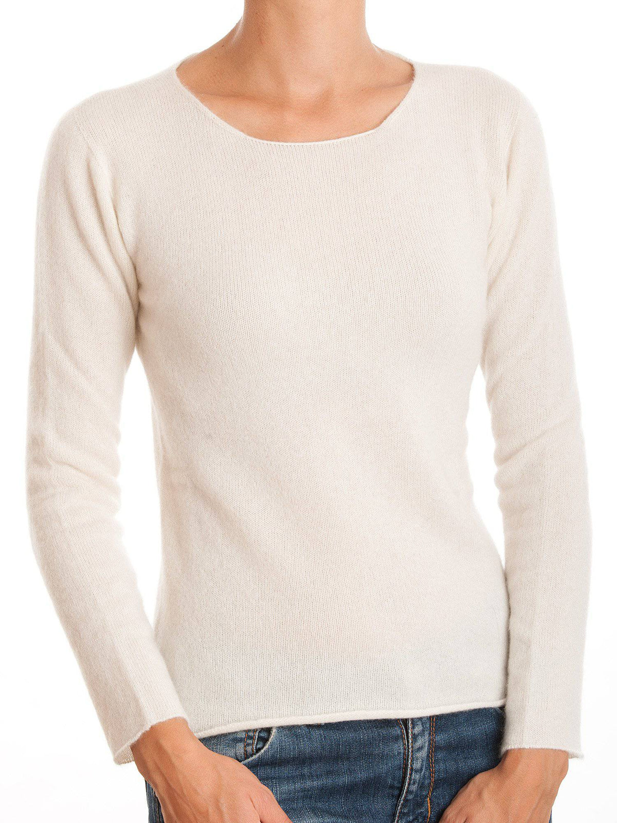 Women's 100% cashmere crewneck, colour Cream | Dalle Piane Cashmere