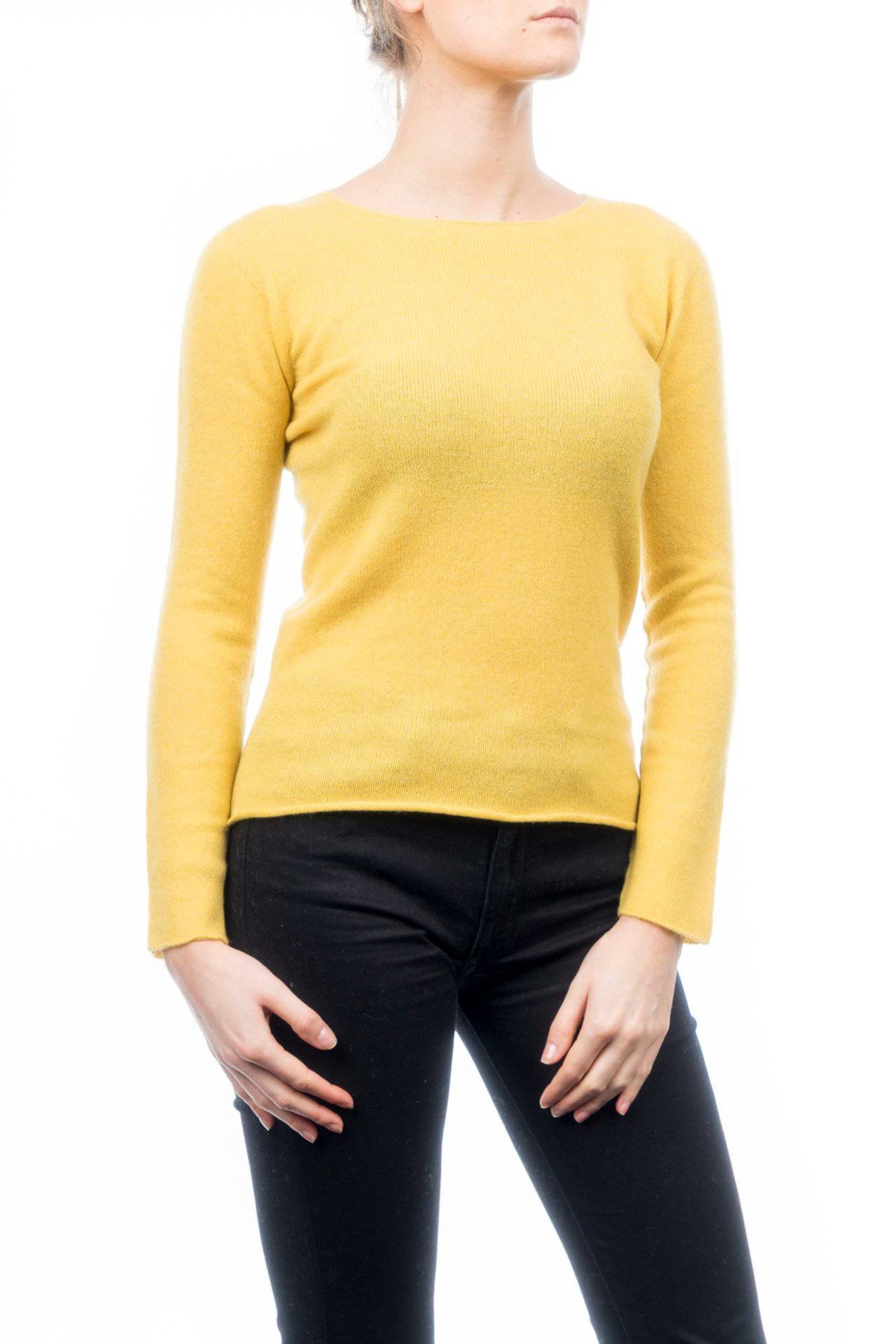 Women's 100% cashmere crewneck, colour Yellow, view 2 | Dalle Piane Cashmere