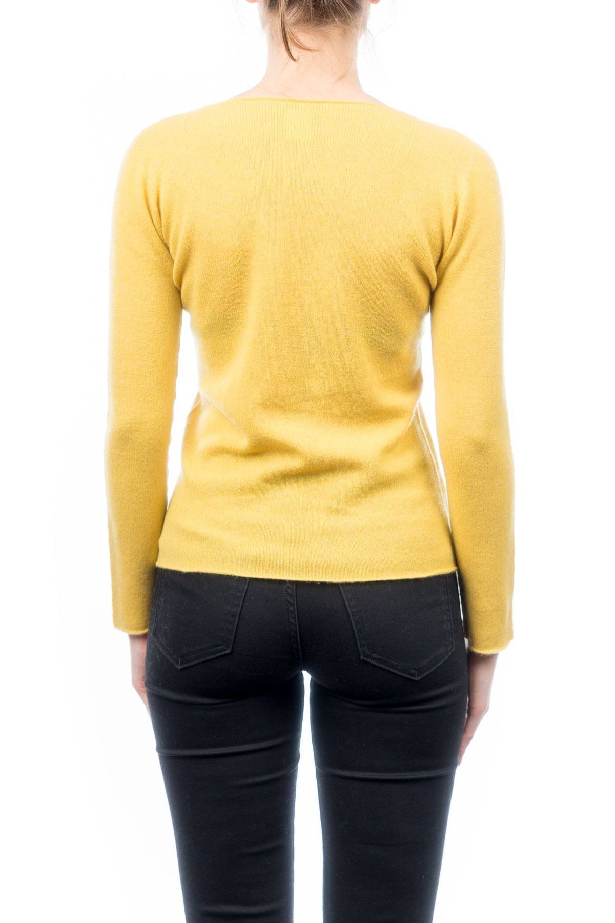 Women's 100% cashmere crewneck, colour Yellow, view 3 | Dalle Piane Cashmere