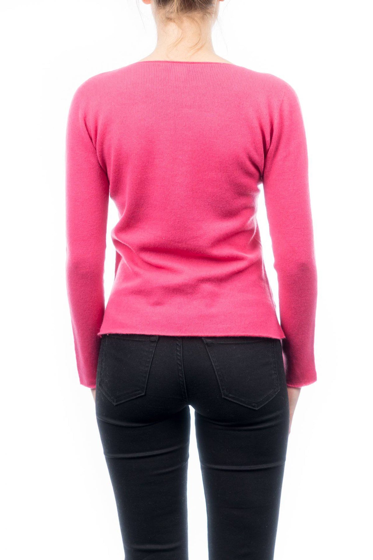Women's 100% cashmere crewneck, colour Fuchsia, view 3 | Dalle Piane Cashmere