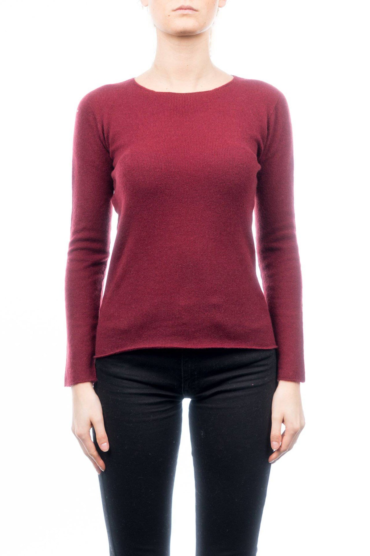 Women's 100% cashmere crewneck, colour Bordeaux | Dalle Piane Cashmere