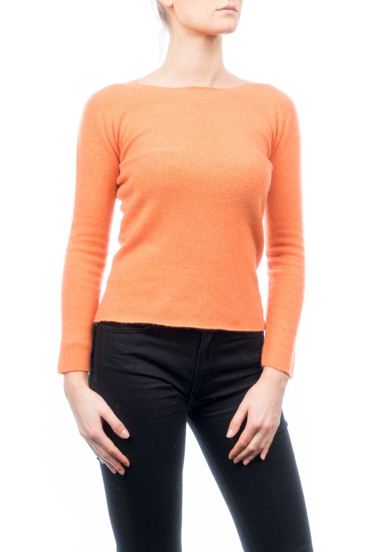 Women's 100% cashmere crewneck, colour Orange, view 2 | Dalle Piane Cashmere