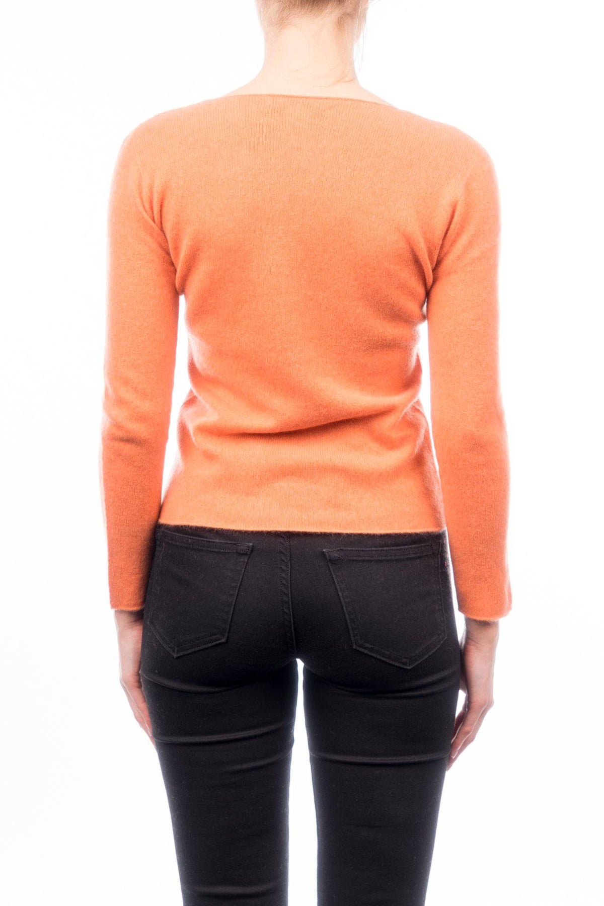 Women's 100% cashmere crewneck, colour Orange, view 3 | Dalle Piane Cashmere