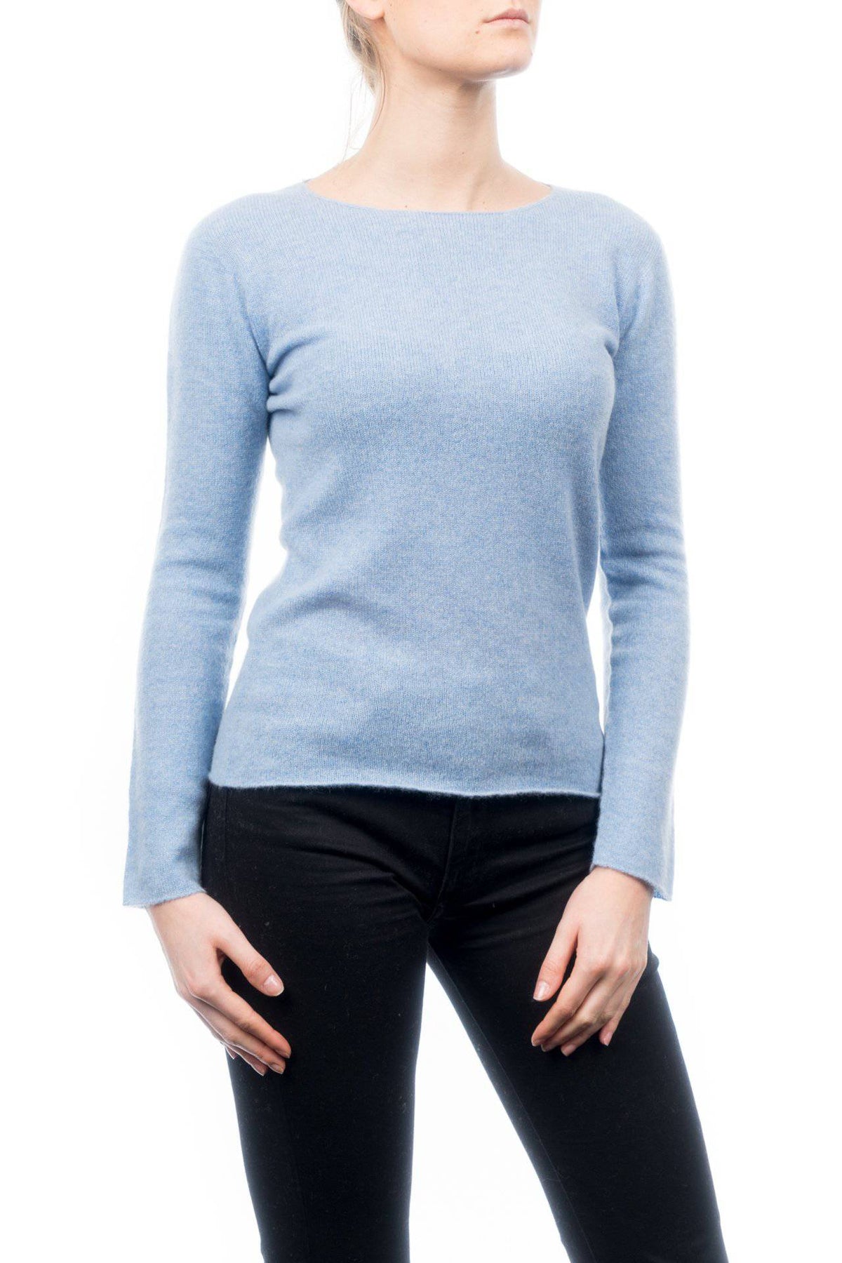 Women's 100% cashmere crewneck, colour Sky, view 2 | Dalle Piane Cashmere