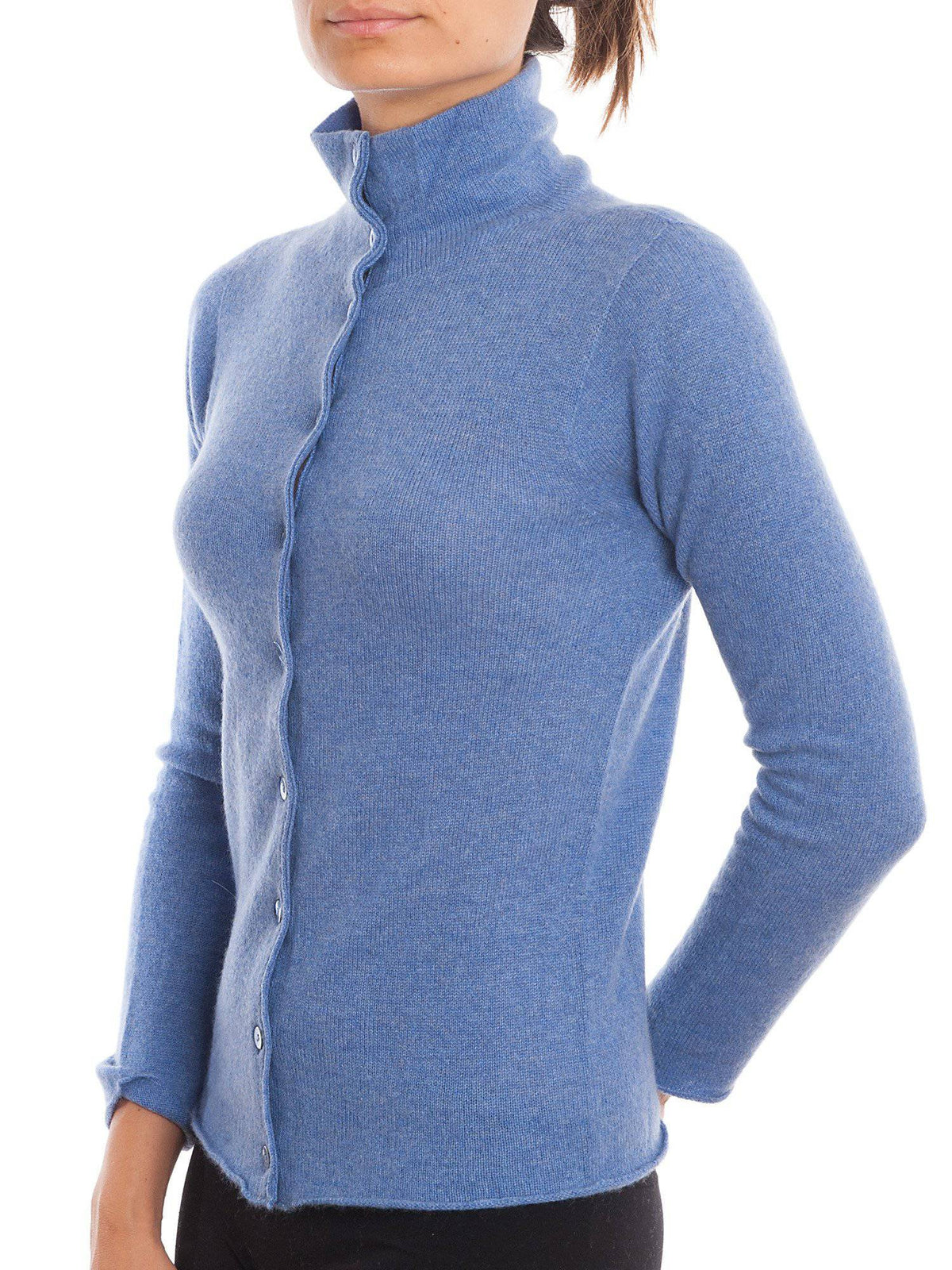 Women's 100% cashmere mock neck bomber, colour Light Blue, view 2 | Dalle Piane Cashmere