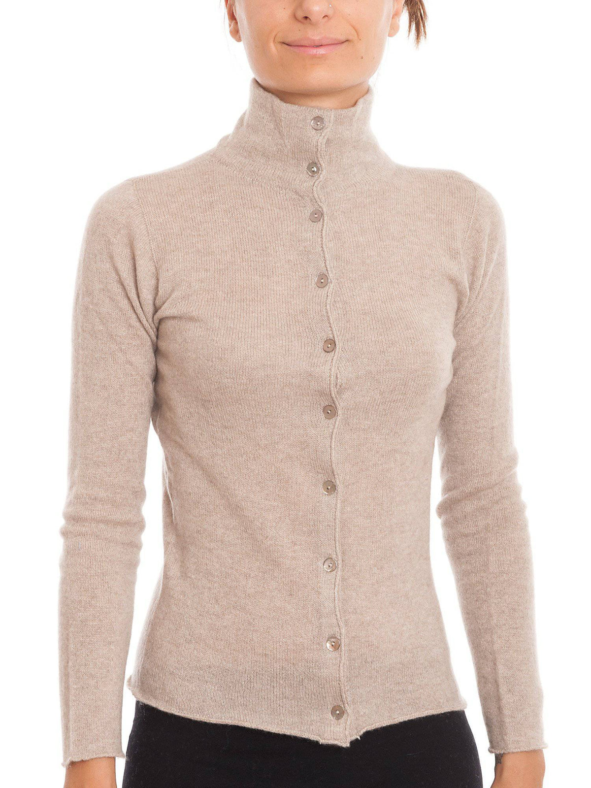 Women's 100% cashmere mock neck bomber, colour Beige | Dalle Piane Cashmere