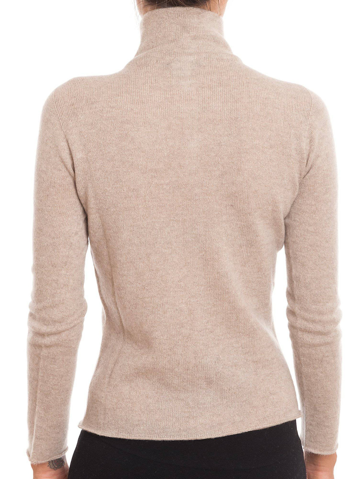 Women's 100% cashmere mock neck bomber, colour Beige, view 3 | Dalle Piane Cashmere