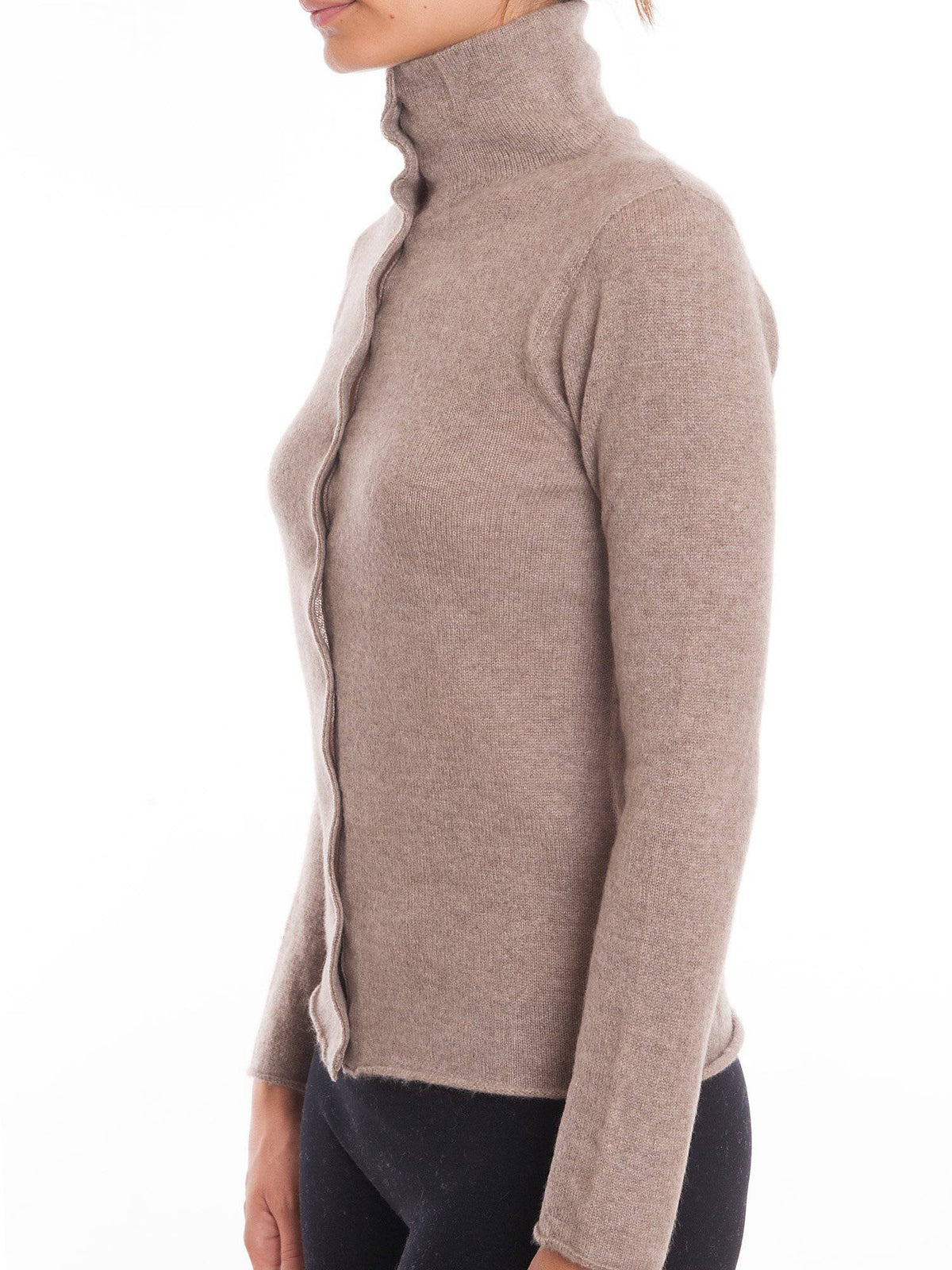Women's 100% cashmere mock neck bomber, colour Mink, view 3 | Dalle Piane Cashmere