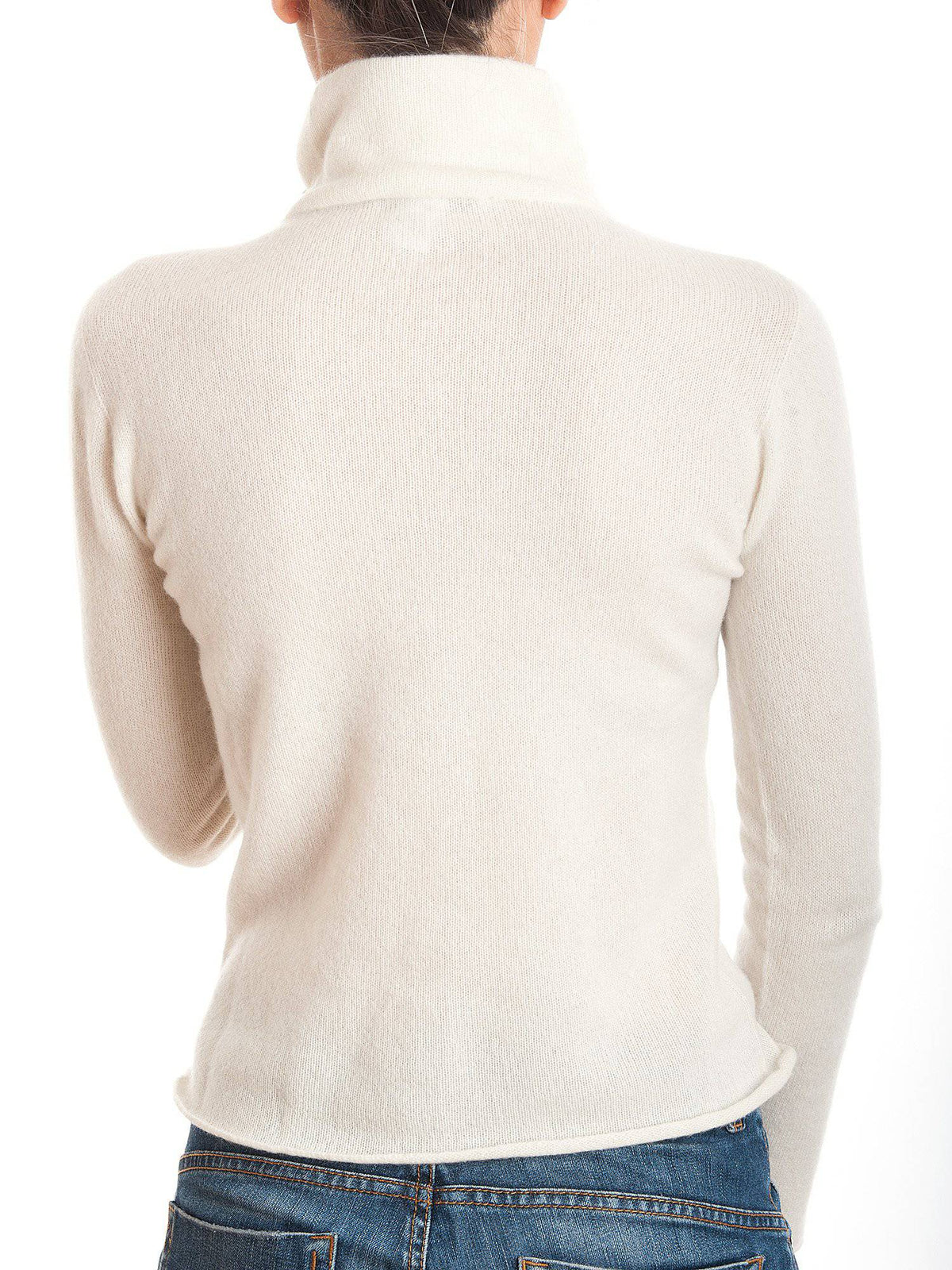 Women's 100% cashmere mock neck bomber, colour Cream, view 2 | Dalle Piane Cashmere