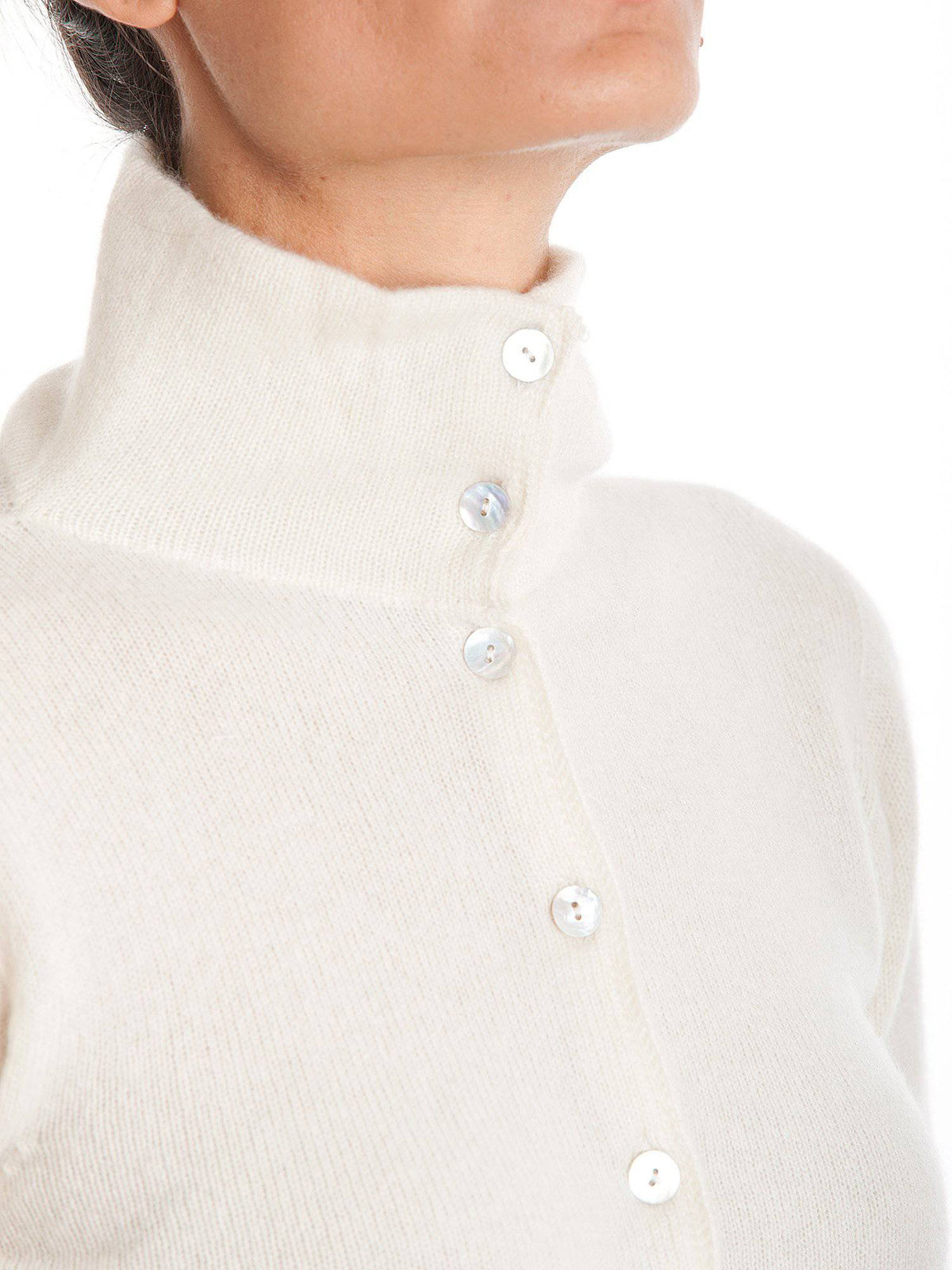 Women's 100% cashmere mock neck bomber, colour Cream, view 3 | Dalle Piane Cashmere