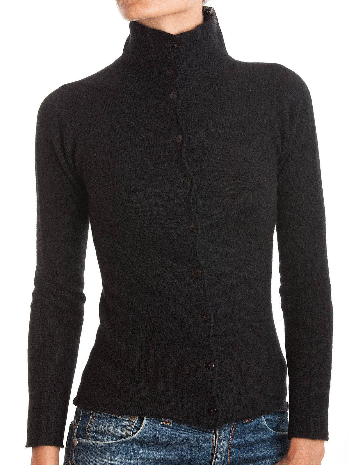 Women's 100% cashmere mock neck bomber, colour Black, view 2 | Dalle Piane Cashmere