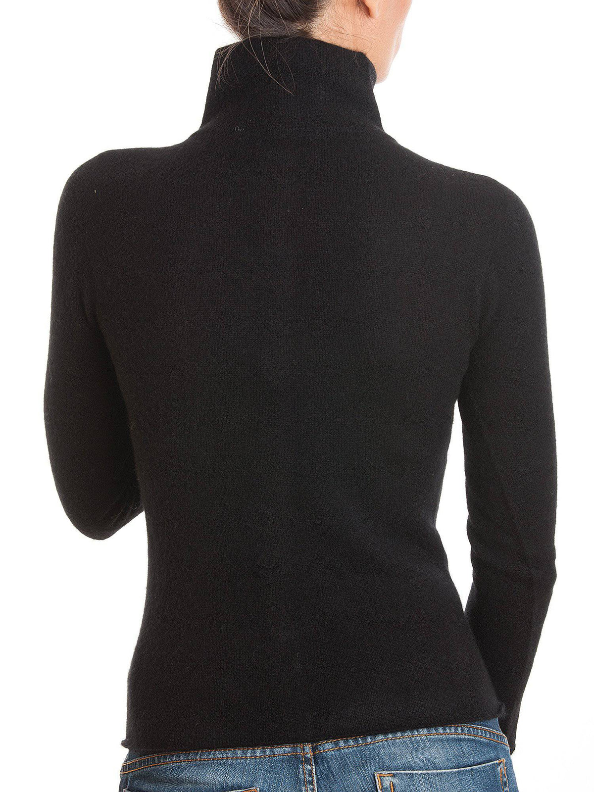 Women's 100% cashmere mock neck bomber, colour Black, view 3 | Dalle Piane Cashmere