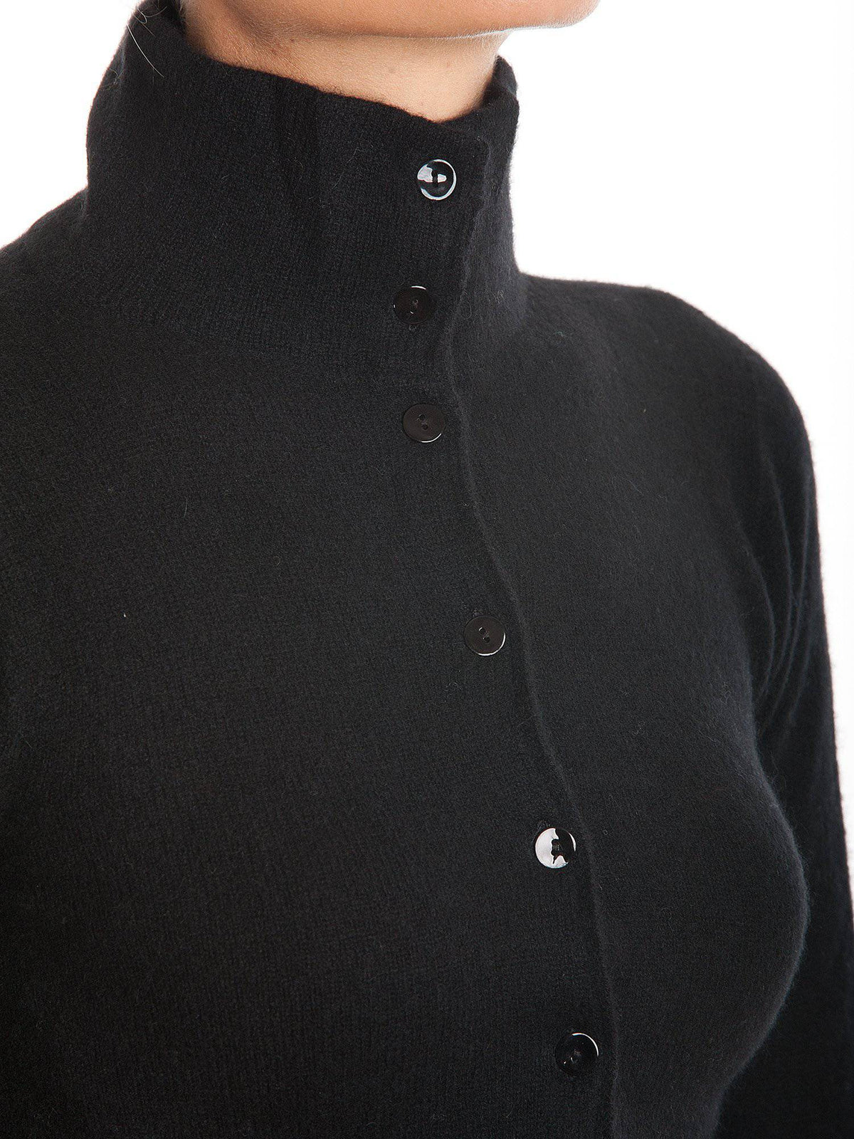 Women's 100% cashmere mock neck bomber, colour Black, view 4 | Dalle Piane Cashmere