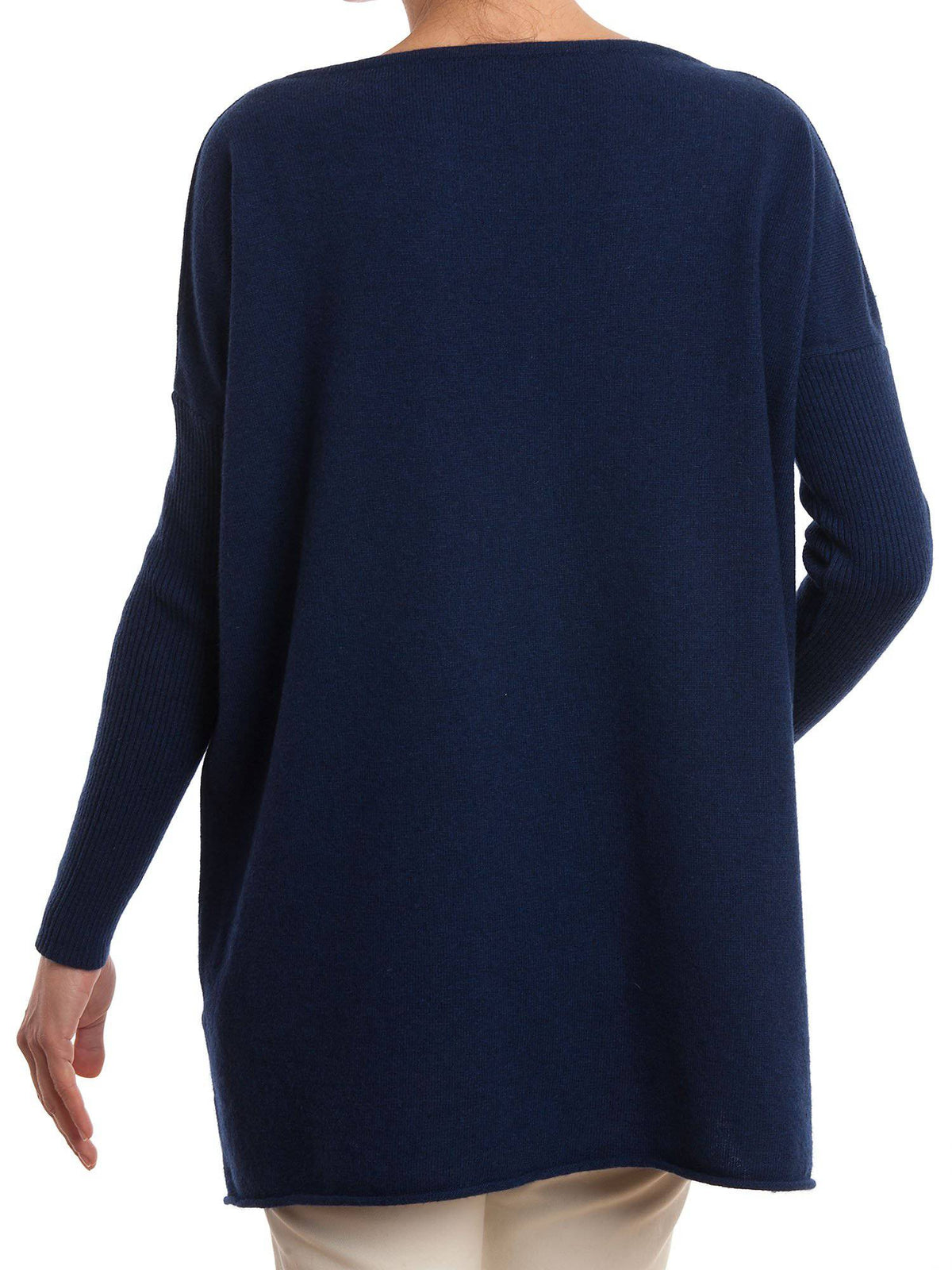 Women's cashmere blend oversized sweater, colour Blue, view 3 | Dalle Piane Cashmere