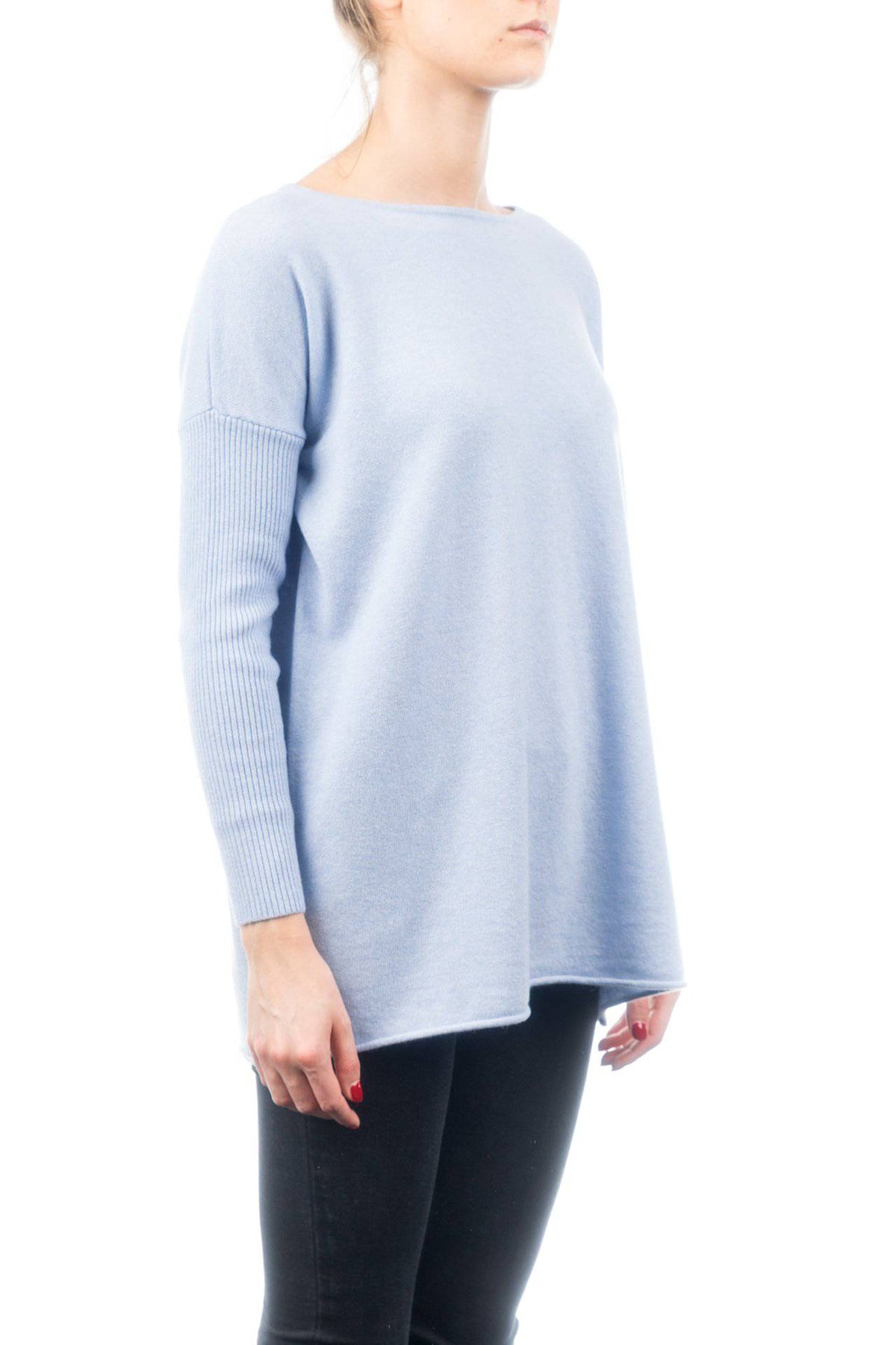 Women's cashmere blend oversized sweater, colour Sky, view 2 | Dalle Piane Cashmere