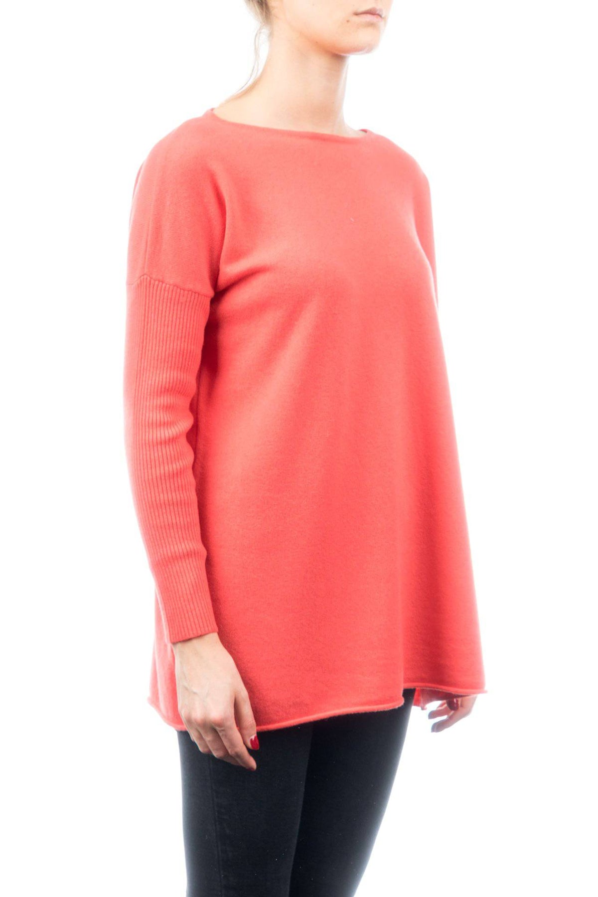 Women's cashmere blend oversized sweater, colour Orange, view 2 | Dalle Piane Cashmere