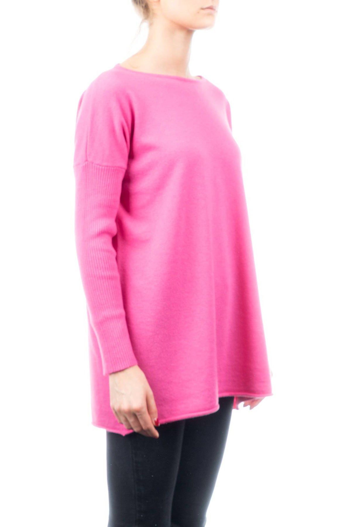 Women's cashmere blend oversized sweater, colour Fuchsia, view 2 | Dalle Piane Cashmere