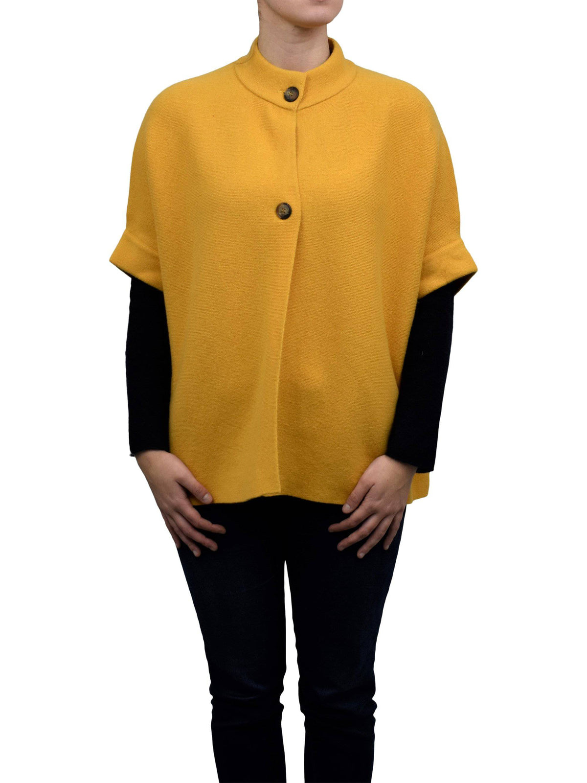 Cashmere blend cape with two front buttons, colour Yellow | Dalle Piane Cashmere